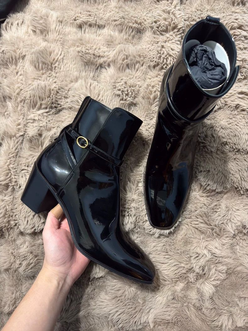 Yves Saint Laurent YSL Black Patent Leather Men's Boots- DMC Size US 9 / EU 42 - 2 Thumbnail