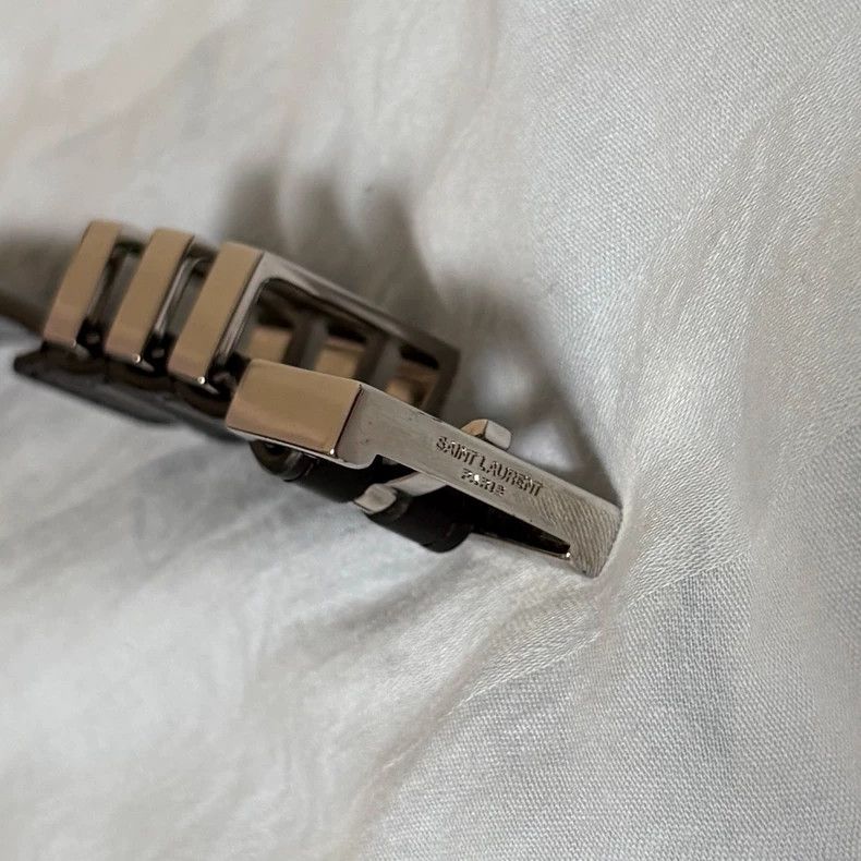 Saint Laurent Paris Saint Laurent Black Leather Belt with Silver Buckle- DMC Size ONE SIZE - 3 Thumbnail