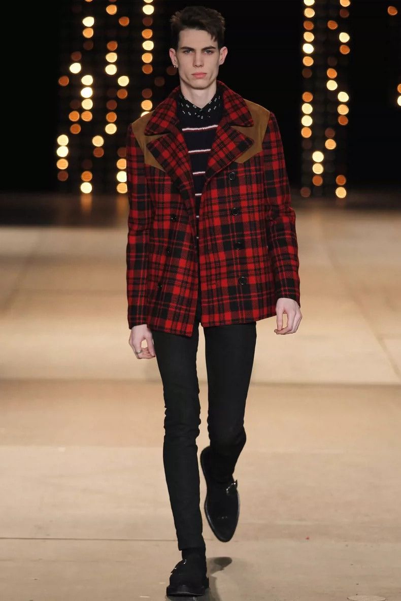 Saint Laurent Paris Saint Laurent Red Black Plaid Double-Breasted Jacket- DMC Size US L / EU 52-54 / 3 - 8 Thumbnail