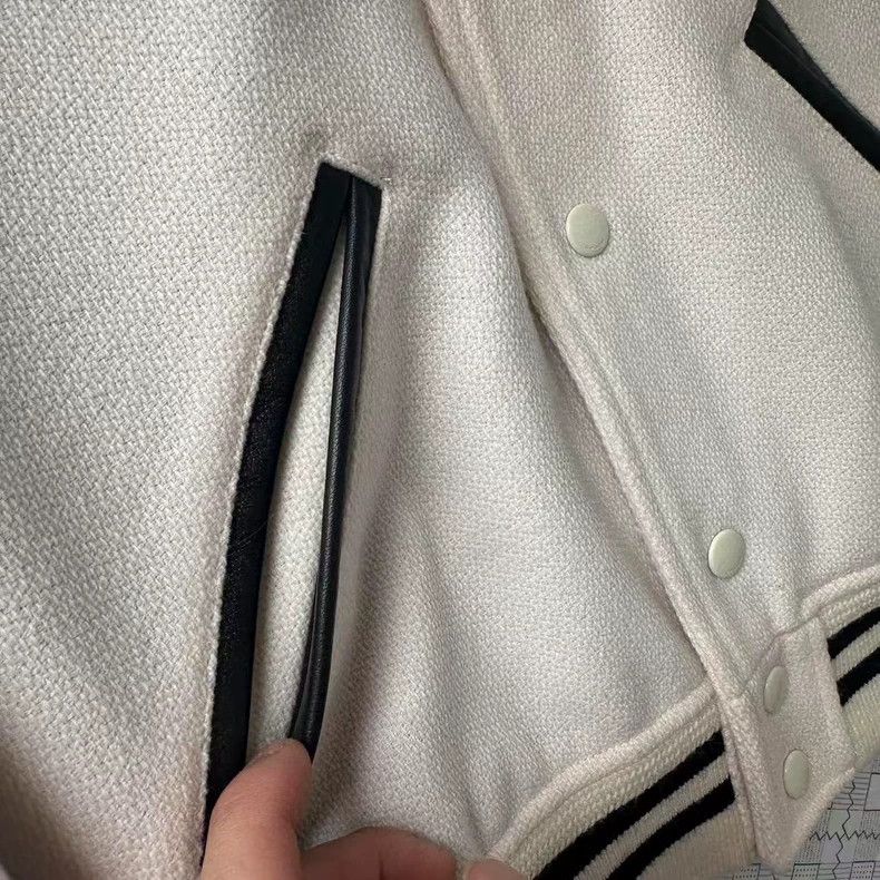 Saint Laurent Paris Saint Laurent White Wool Baseball Jacket- DMC Size US L / EU 52-54 / 3 - 3 Thumbnail
