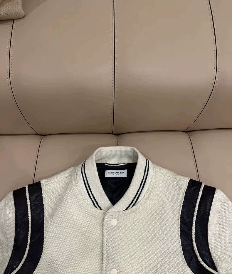 Saint Laurent Paris Saint Laurent White Wool Baseball Jacket- DMC Size US M / EU 48-50 / 2 - 3 Thumbnail
