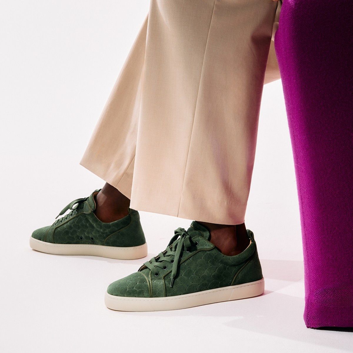 Christian Louboutin Louis Junior with Vertlaine green leather low top sneakers Size US 10.5 / EU 43-44 - 2 Thumbnail