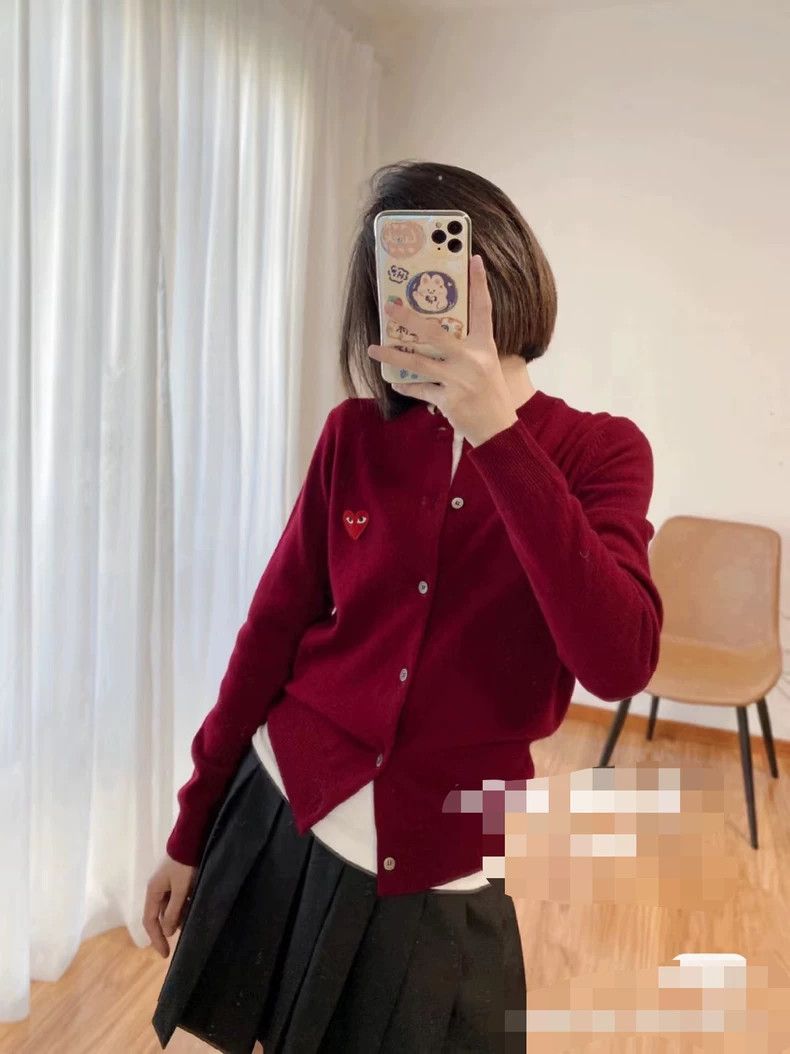 Comme des Garcons PLAY Burgundy Comme des Garçons Cardigan Sweater- DMC Size US XS / EU 42 / 0 - 4 Thumbnail