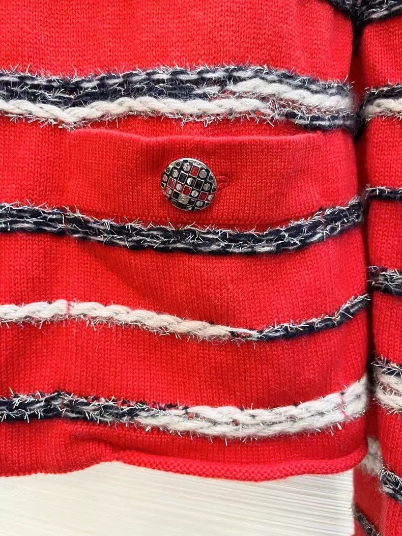 Chanel Chanel Red Striped Knit Cardigan Sweater- DMC Size US M / EU 48-50 / 2 - 3 Thumbnail
