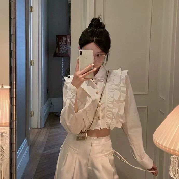 Chanel Chanel Ruffled Long Sleeve Cropped Shirt- DMC Size US M / EU 48-50 / 2 - 9 Thumbnail