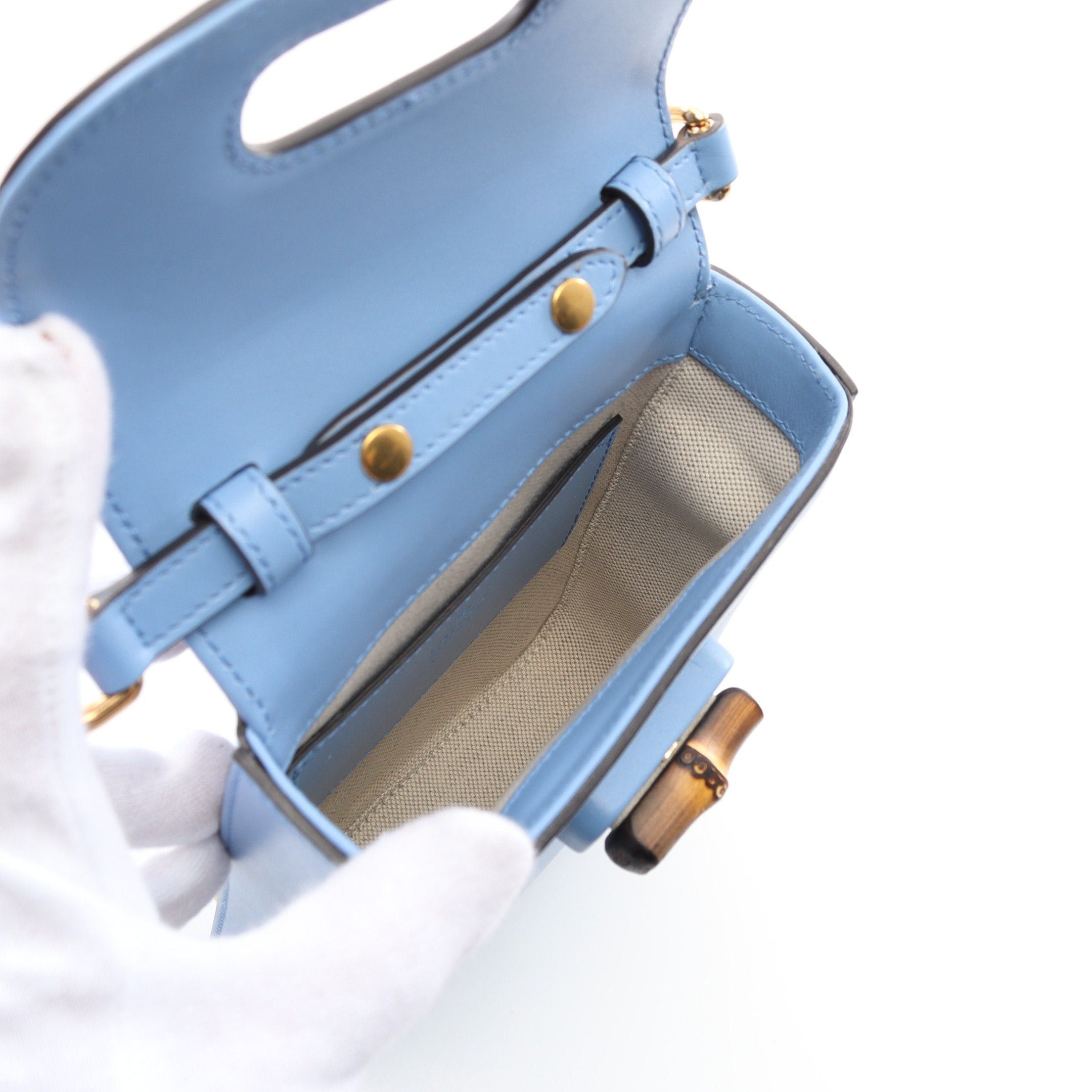 Gucci Gucci Bamboo Handbag Leather Light Blue 3Way Size ONE SIZE - 3 Thumbnail