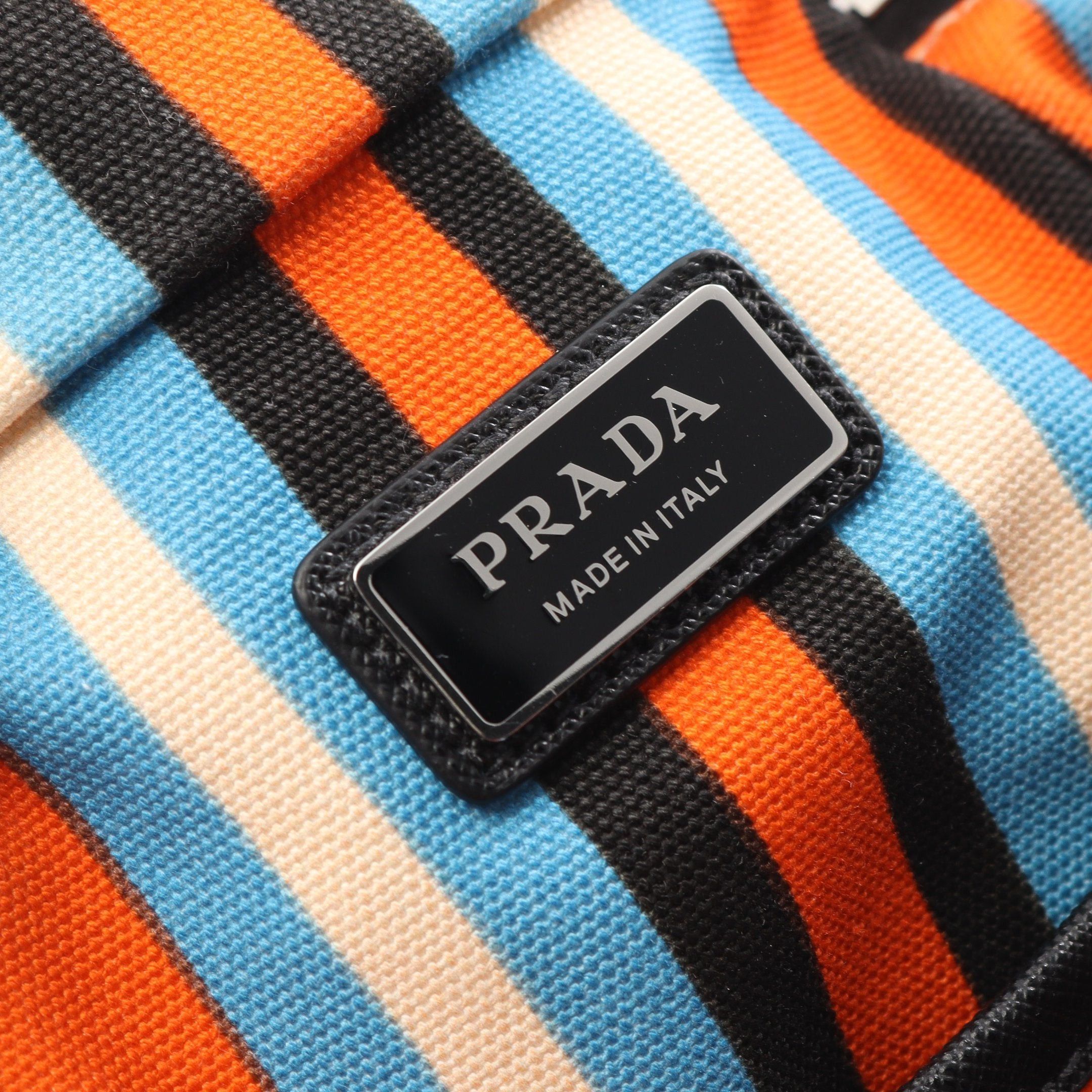 Prada Prada Shoulder Bag Stripe Canvas Saffiano Leather Orange Black Multicolor Size ONE SIZE - 4 Thumbnail