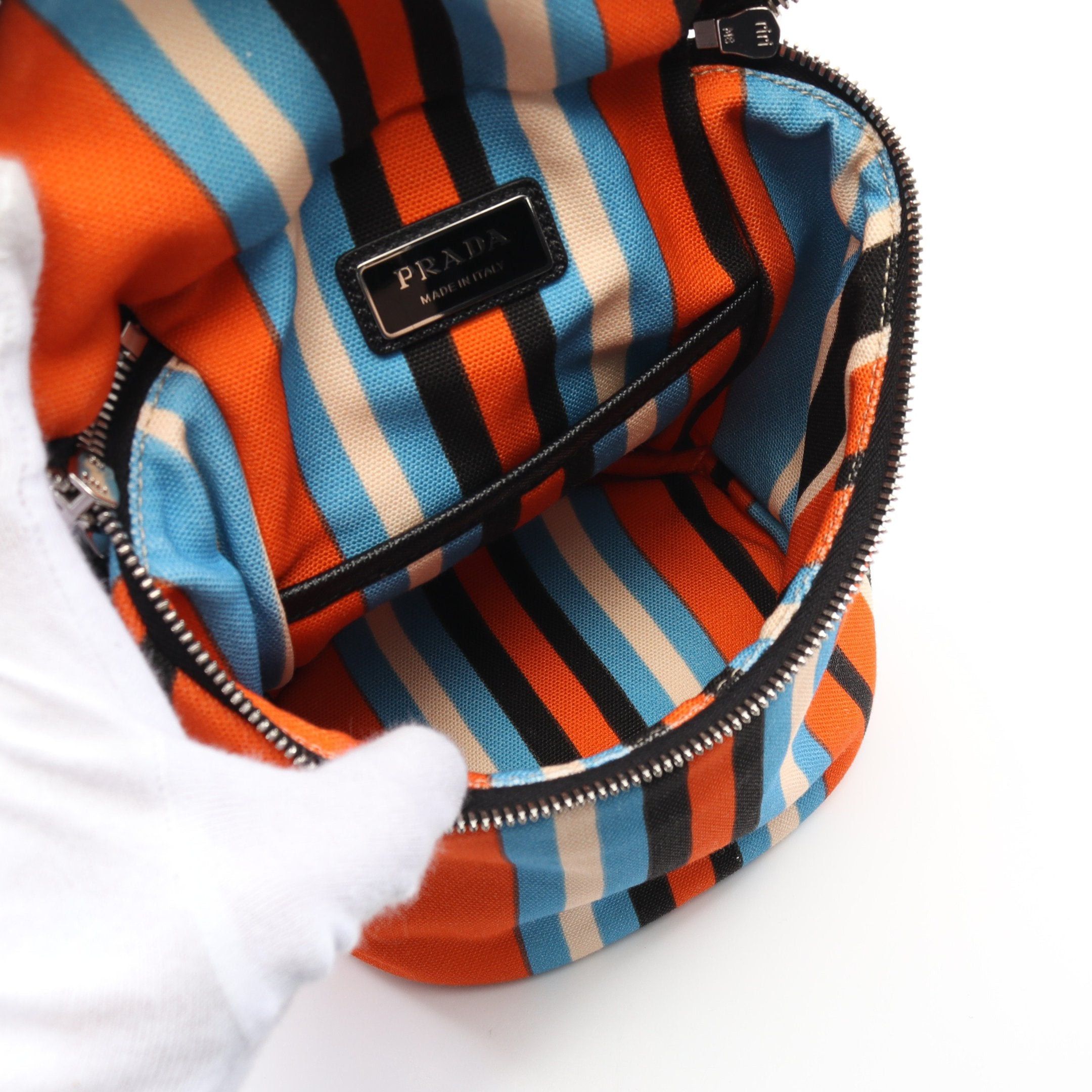 Prada Prada Shoulder Bag Stripe Canvas Saffiano Leather Orange Black Multicolor Size ONE SIZE - 3 Thumbnail