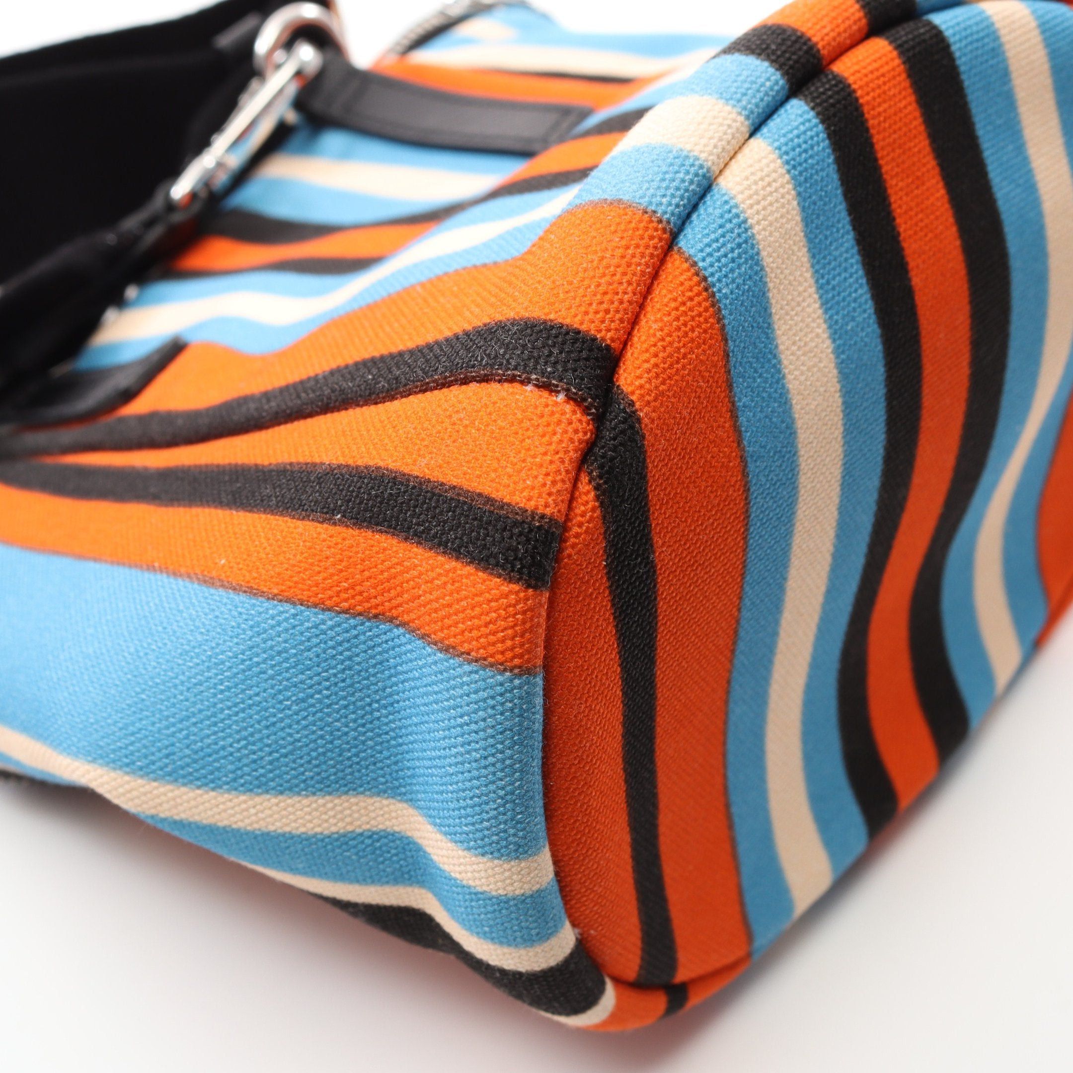 Prada Prada Shoulder Bag Stripe Canvas Saffiano Leather Orange Black Multicolor Size ONE SIZE - 6 Thumbnail