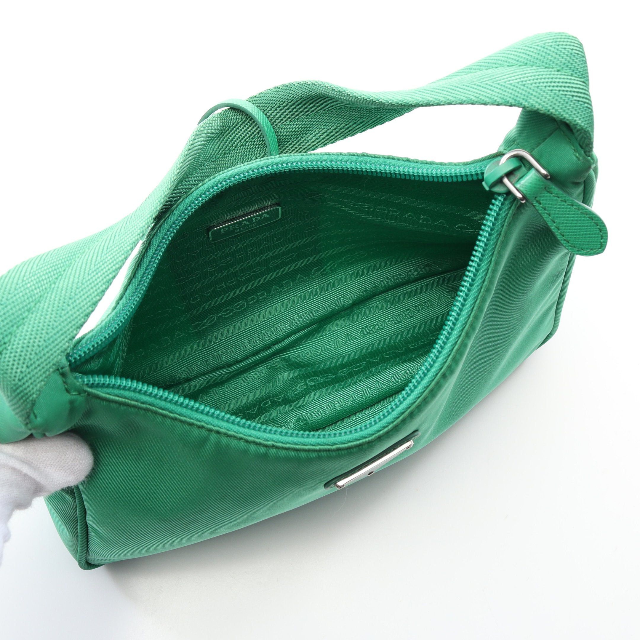 Prada Prada Re-Edition 2000 Tessuto Mini Bag Handbag Nylon Saffiano Leather Green Size ONE SIZE - 3 Thumbnail