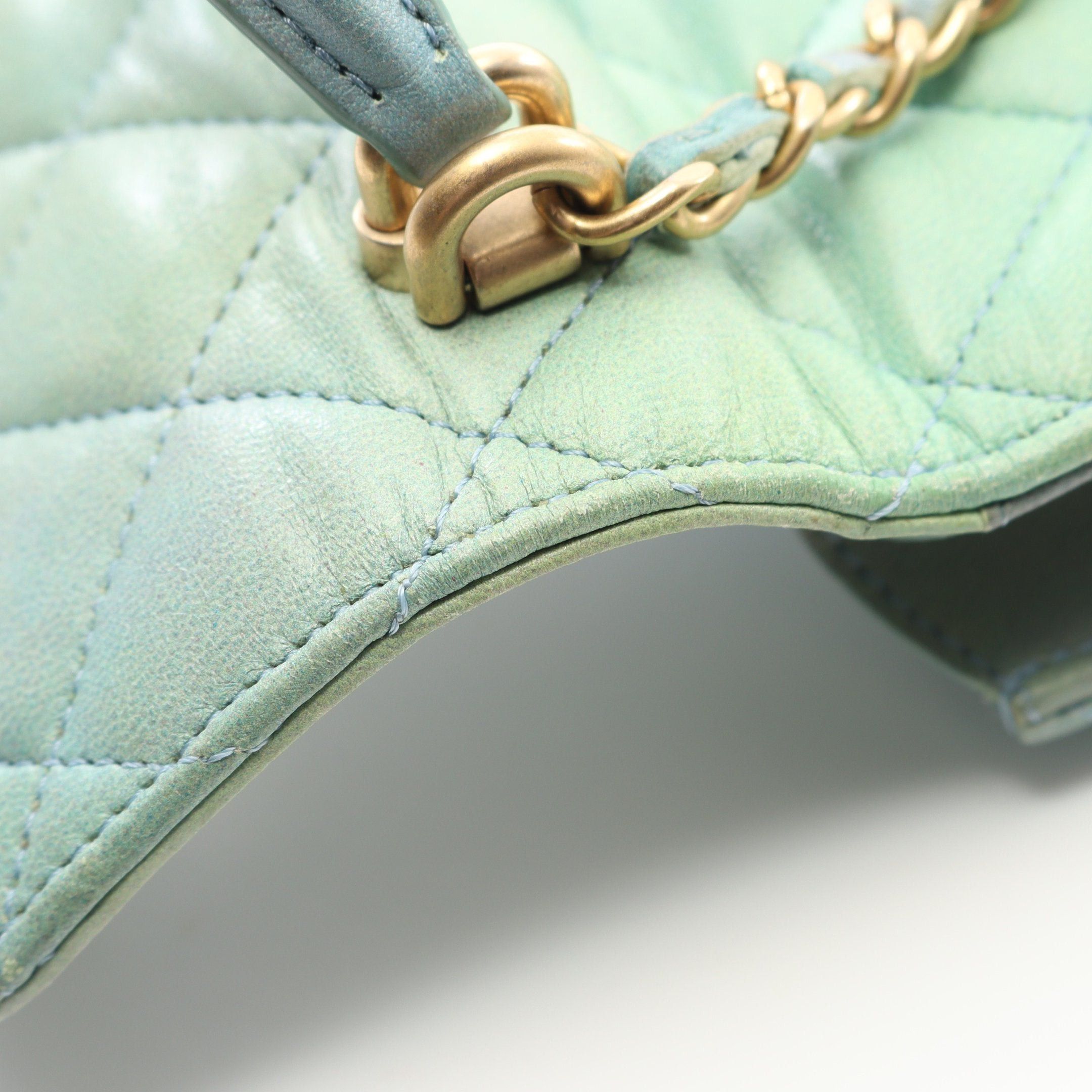 Chanel Chanel Mini Matelasse Chain Clutch Shoulder Bag Leather Light Green Gold Hardware Size ONE SIZE - 8 Thumbnail