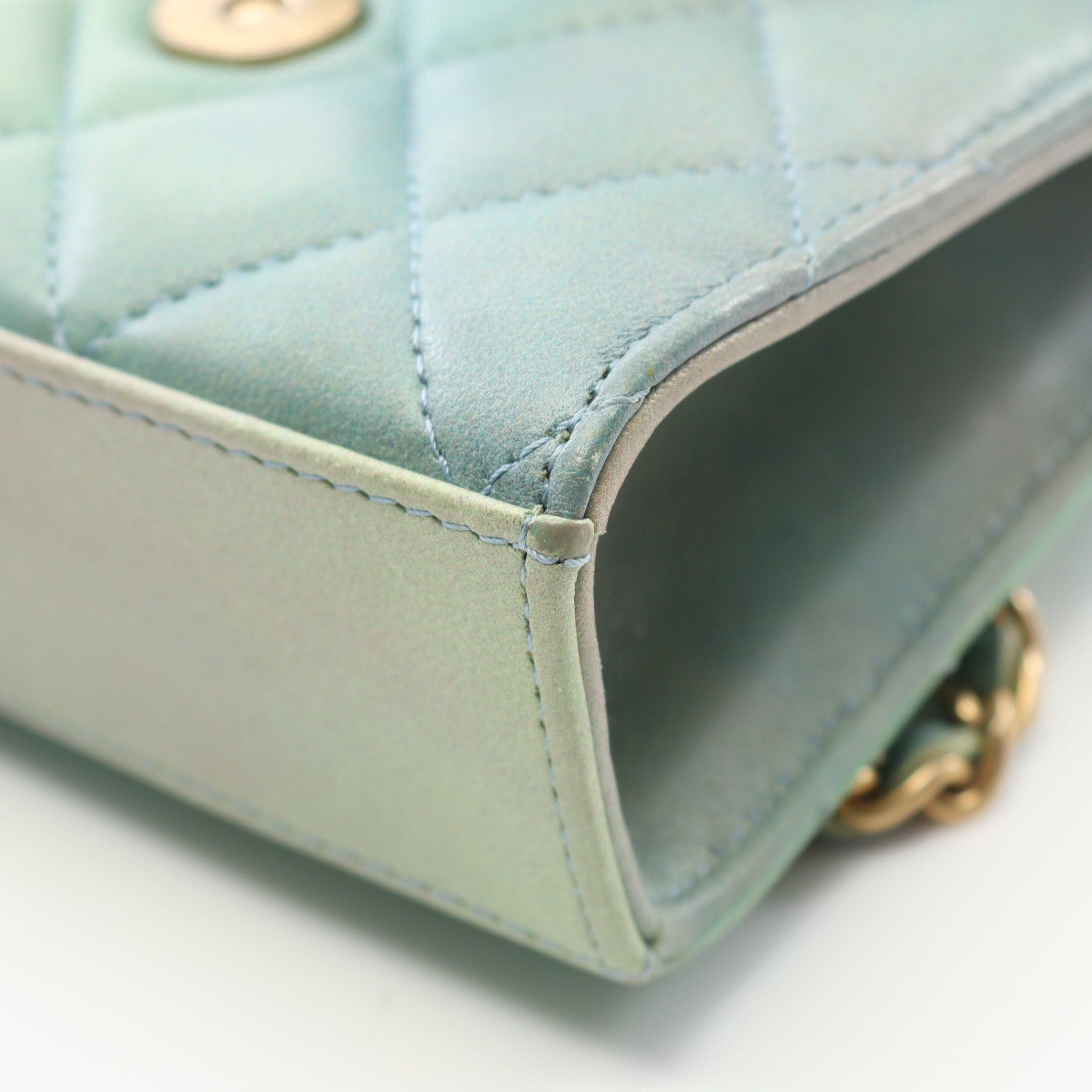 Chanel Chanel Mini Matelasse Chain Clutch Shoulder Bag Leather Light Green Gold Hardware Size ONE SIZE - 7 Thumbnail