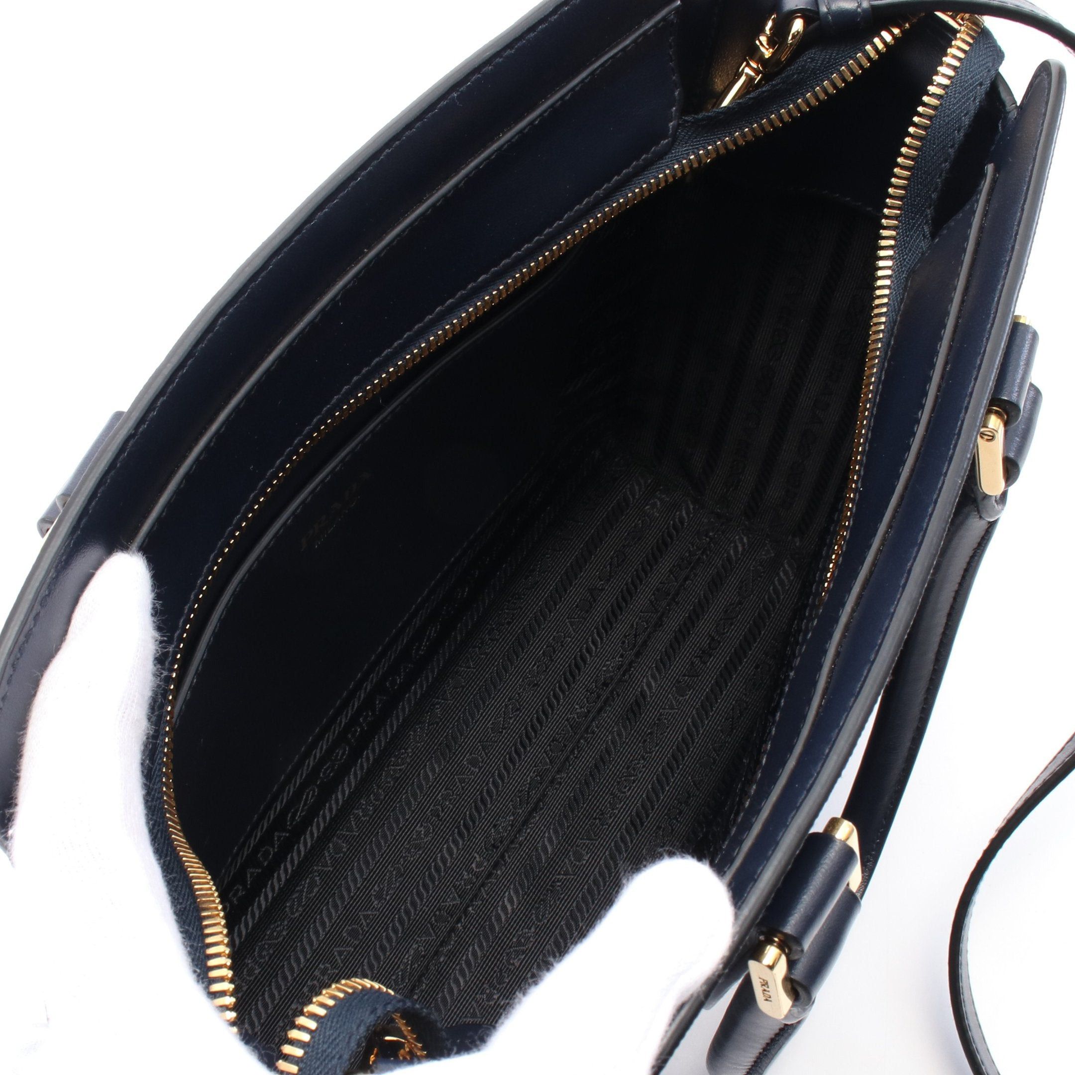 Prada Prada Saffiano Handbag Leather Navy Size ONE SIZE - 3 Thumbnail