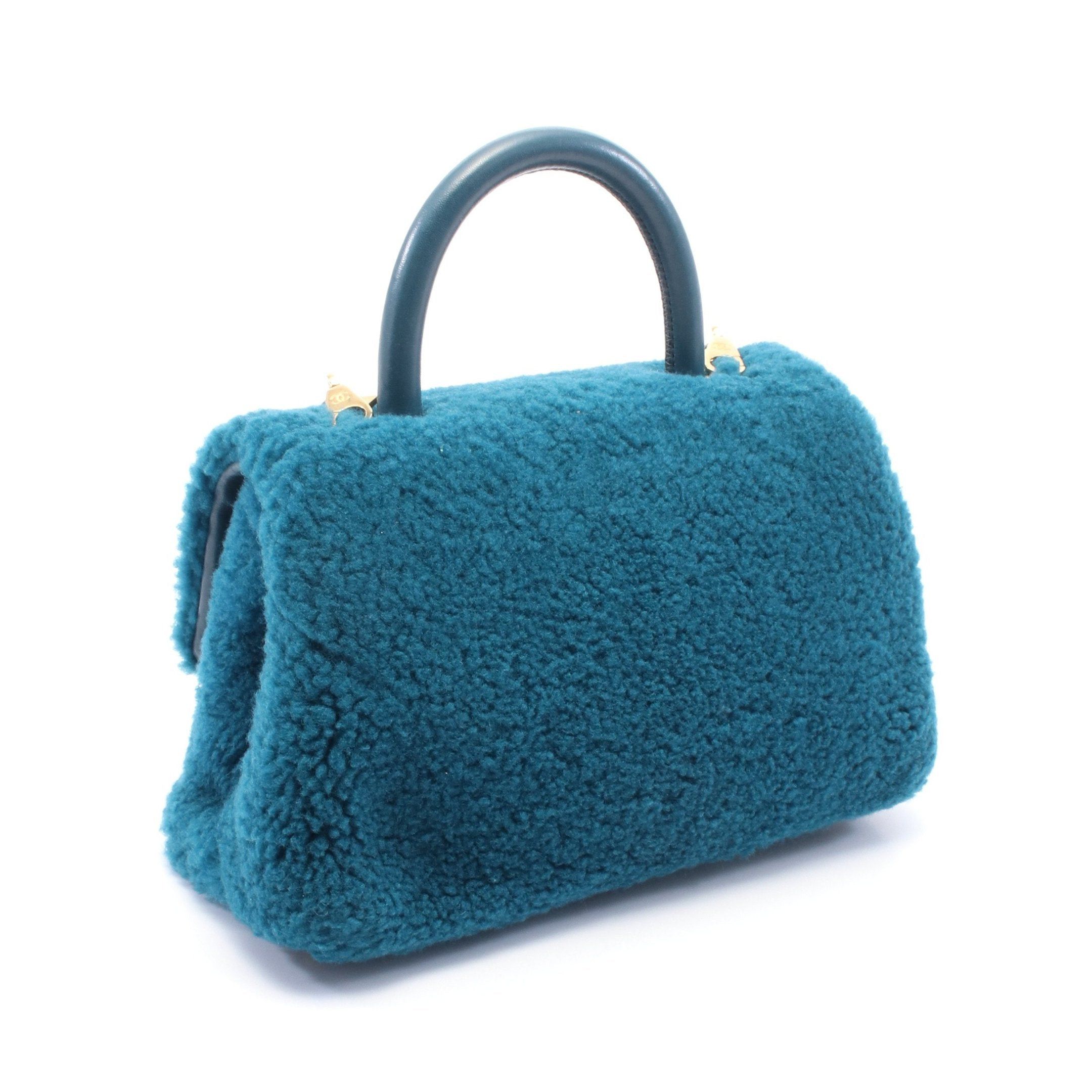 Chanel Chanel Coco Handle Flap Matelasse Handbag Boa Fabric Leather Blue Green Gold Hardware Size ONE SIZE - 2 Thumbnail