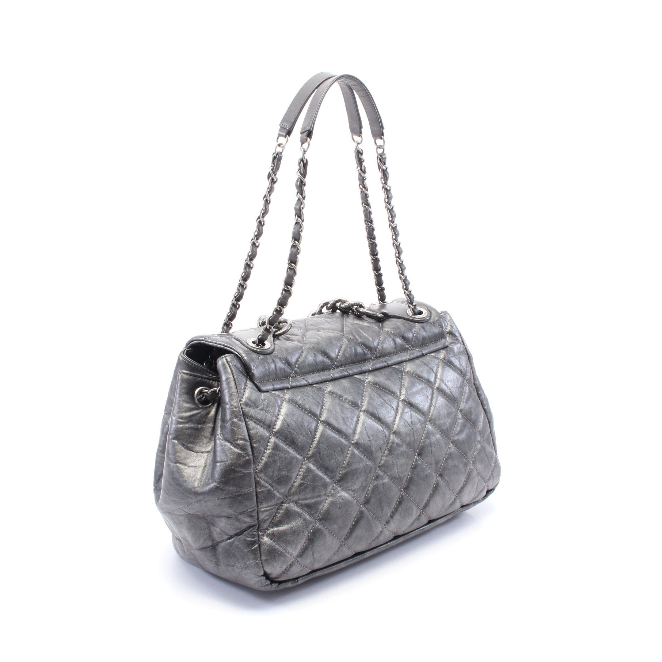 Chanel Chanel Chain Shoulder Bag Leather Dark Gray Antique Silver Hardware Size ONE SIZE - 2 Thumbnail