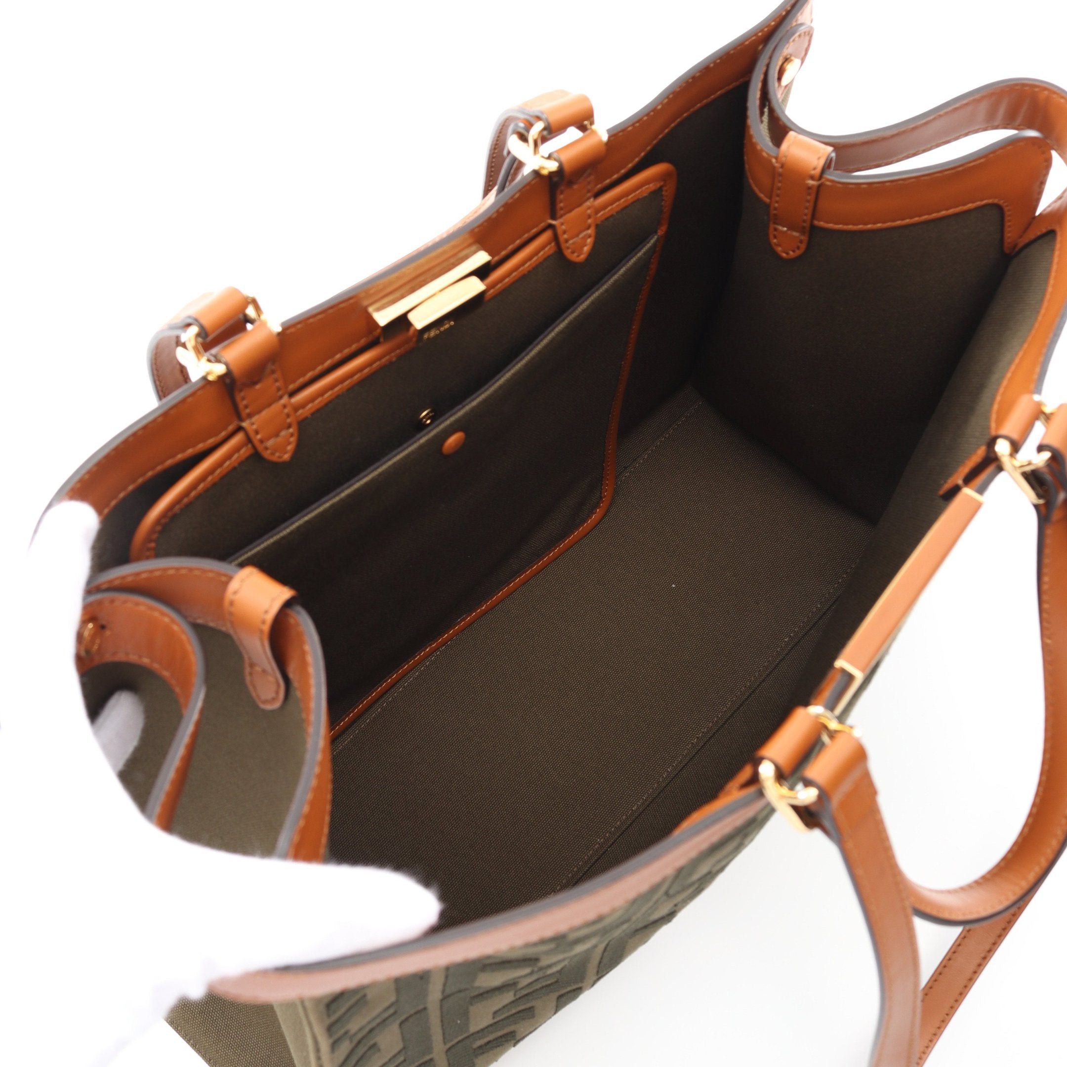 Fendi Fendi Peekaboo X Tote Medium Handbag Bag Canvas Leather Khaki Green Brown Size ONE SIZE - 3 Thumbnail