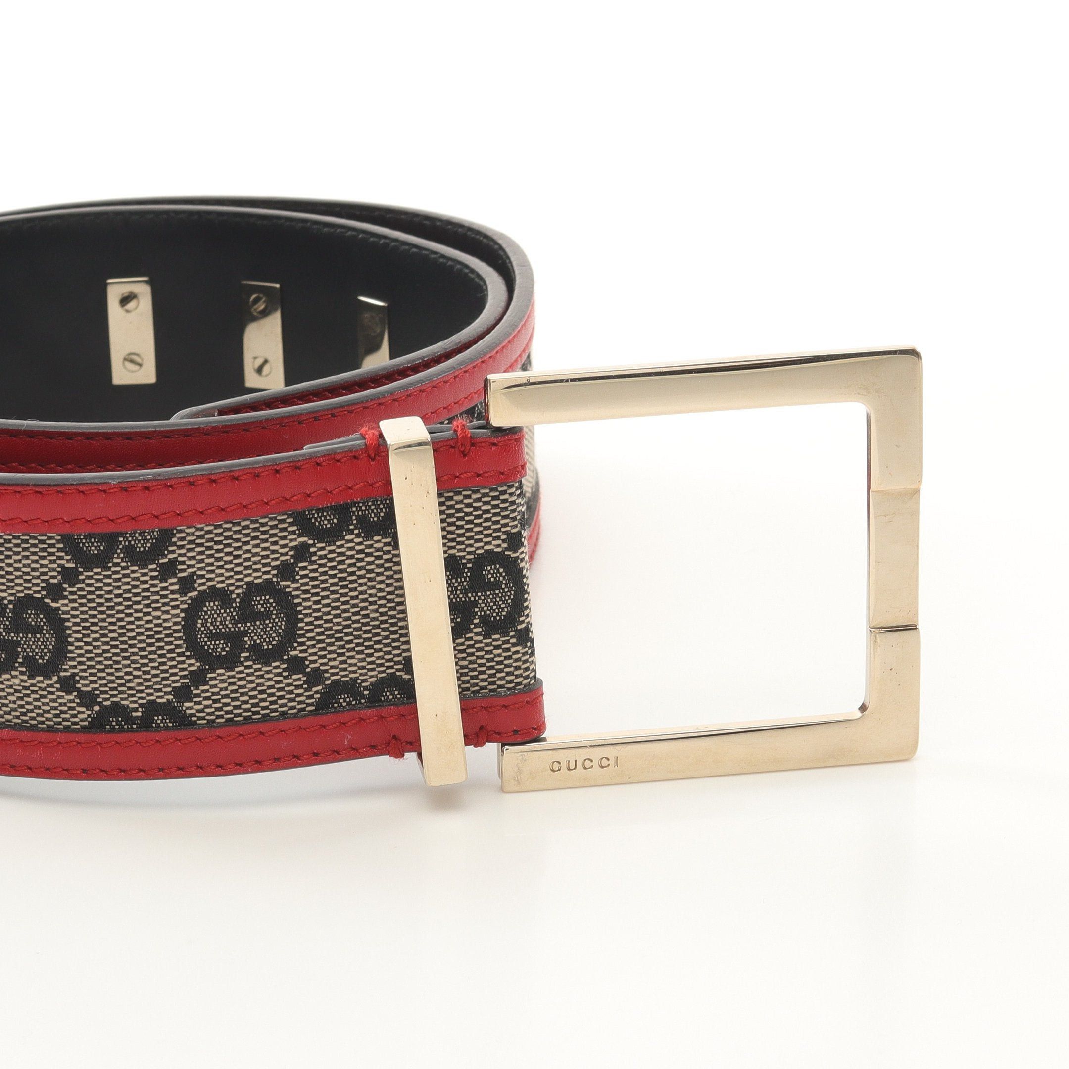 Gucci Gucci Gg Canvas Belt Leather Beige Black Red Size ONE SIZE - 2 Thumbnail