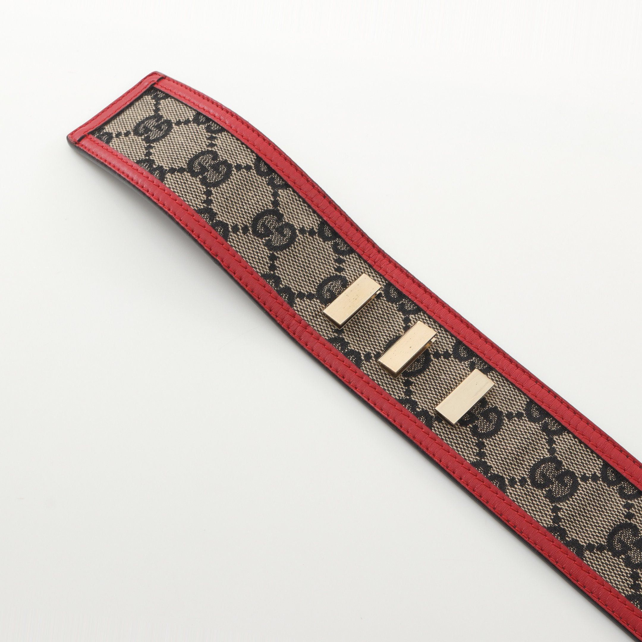 Gucci Gucci Gg Canvas Belt Leather Beige Black Red Size ONE SIZE - 3 Thumbnail