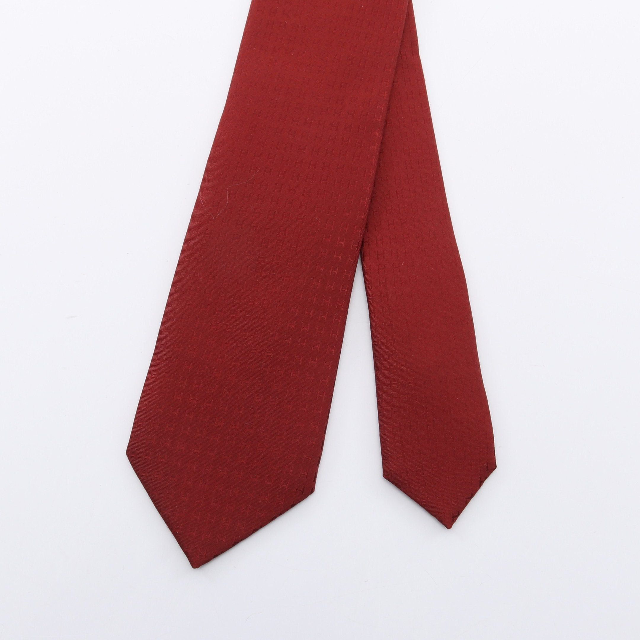 Hermes Hermes H Logo Tie Silk Red Brown Size ONE SIZE - 2 Thumbnail
