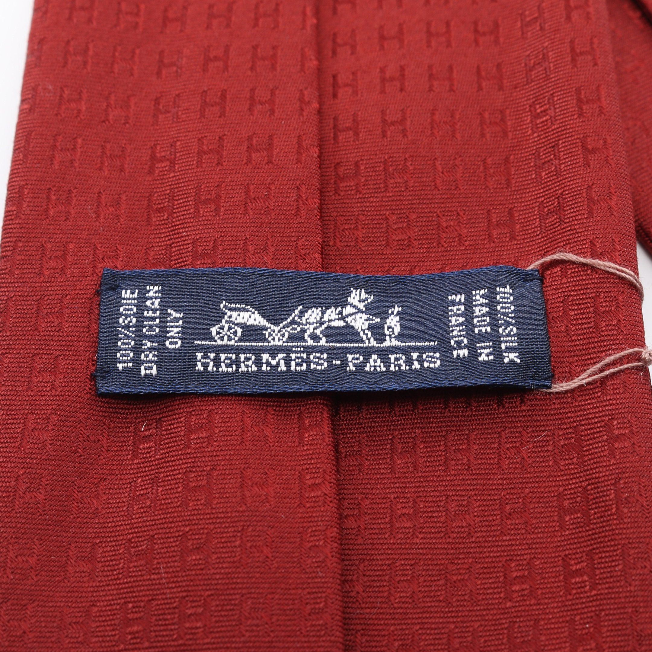Hermes Hermes H Logo Tie Silk Red Brown Size ONE SIZE - 4 Thumbnail