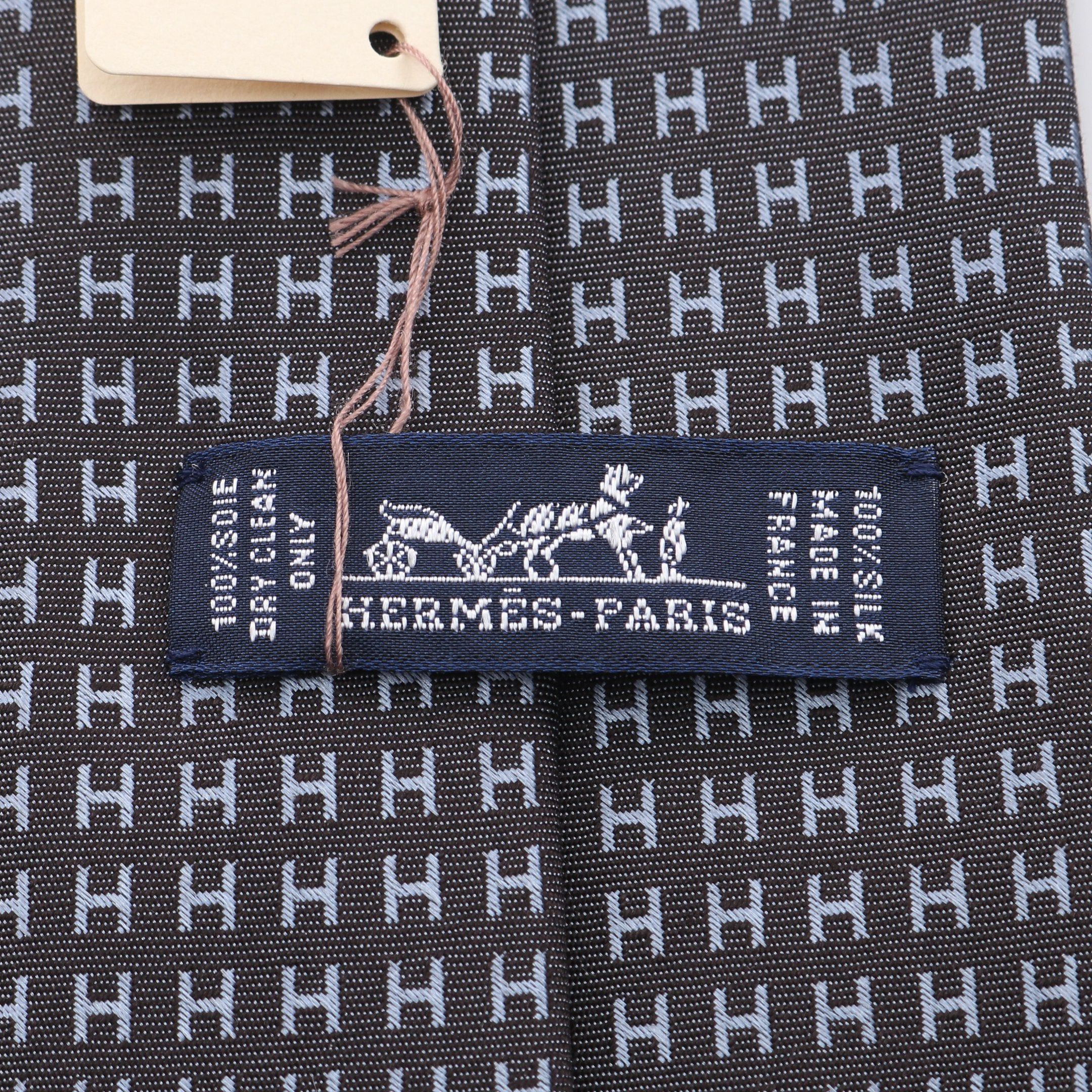 Hermes Hermes Tie H Pattern Silk Dark Gray Size ONE SIZE - 4 Thumbnail