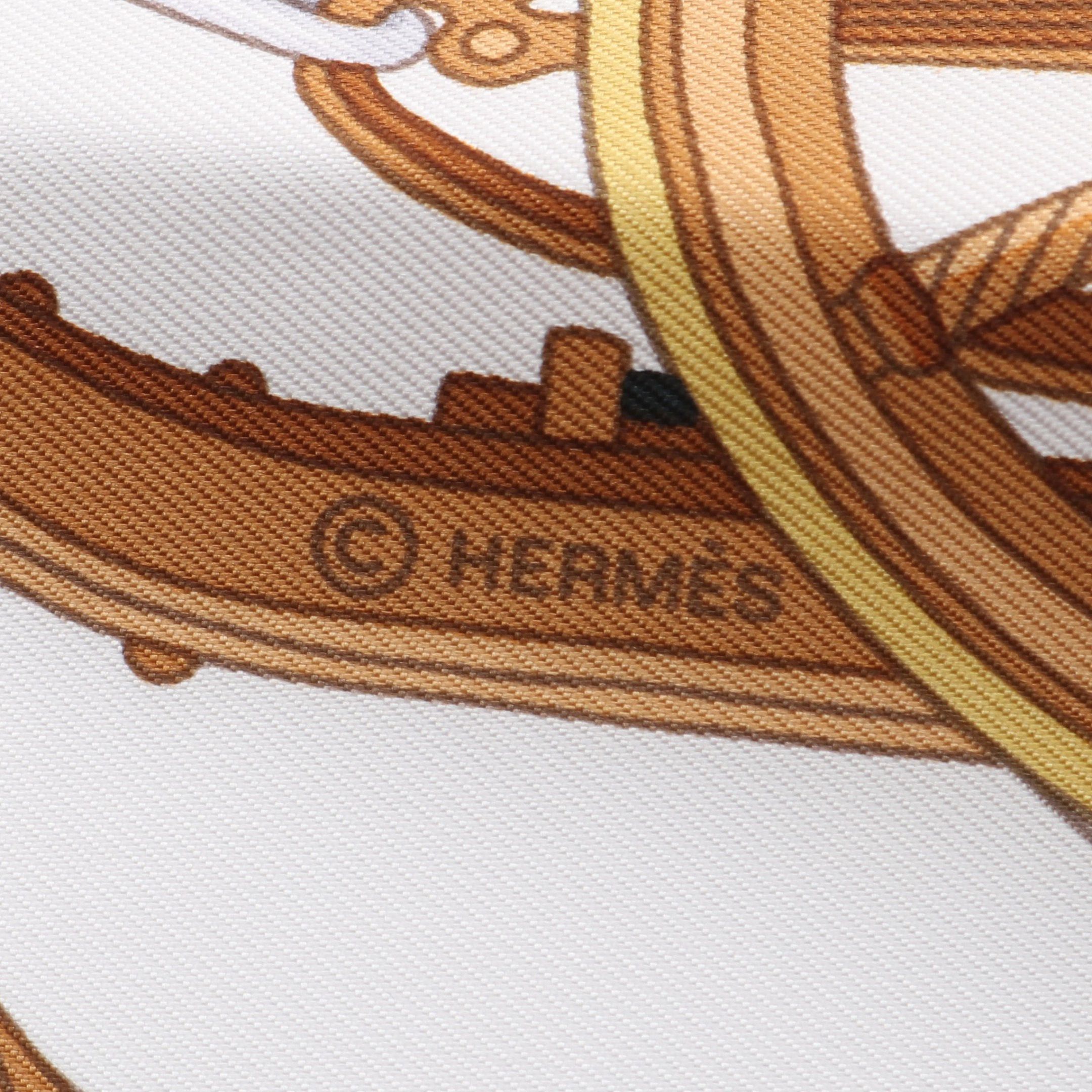 Hermes Hermes Carres 90 Stately Wheels Scarf Silk White Navy Multicolor Size ONE SIZE - 2 Thumbnail