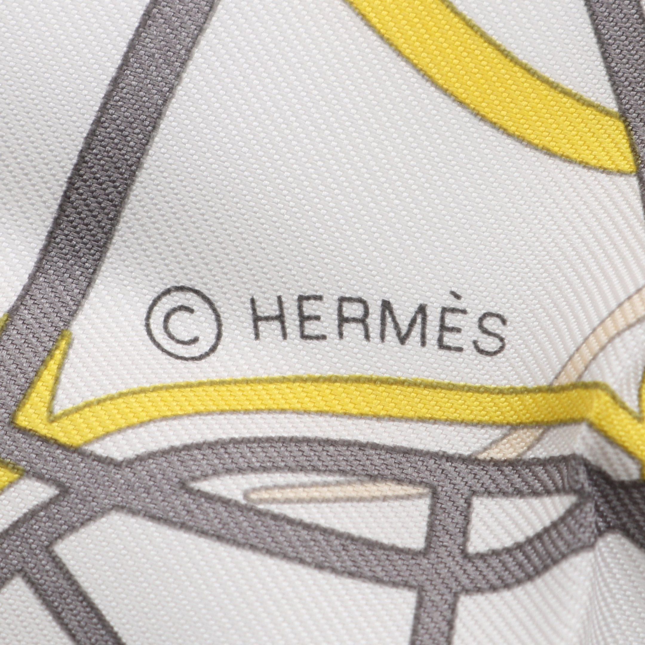 Hermes Hermes Carres 90 Complication Equestre Scarf Silk White Gray Yellow Size ONE SIZE - 2 Thumbnail
