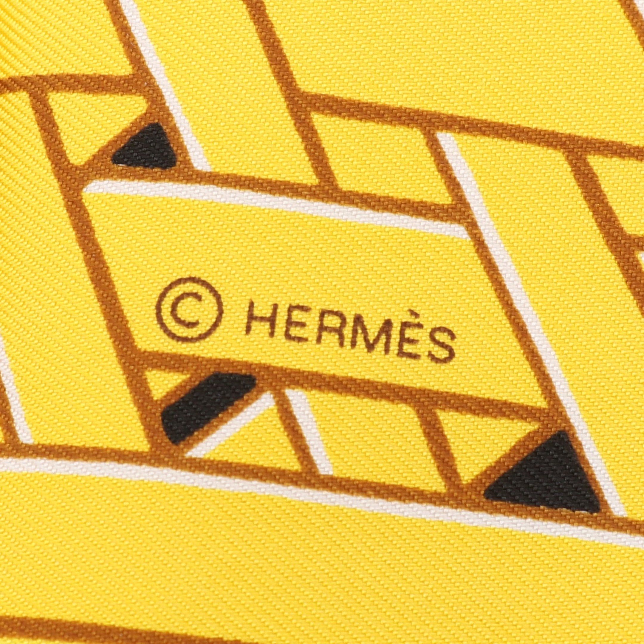 Hermes Hermes Carres 90 Masan&Masan Scarf Silk Yellow Gray Brown Multicolor Size ONE SIZE - 2 Thumbnail