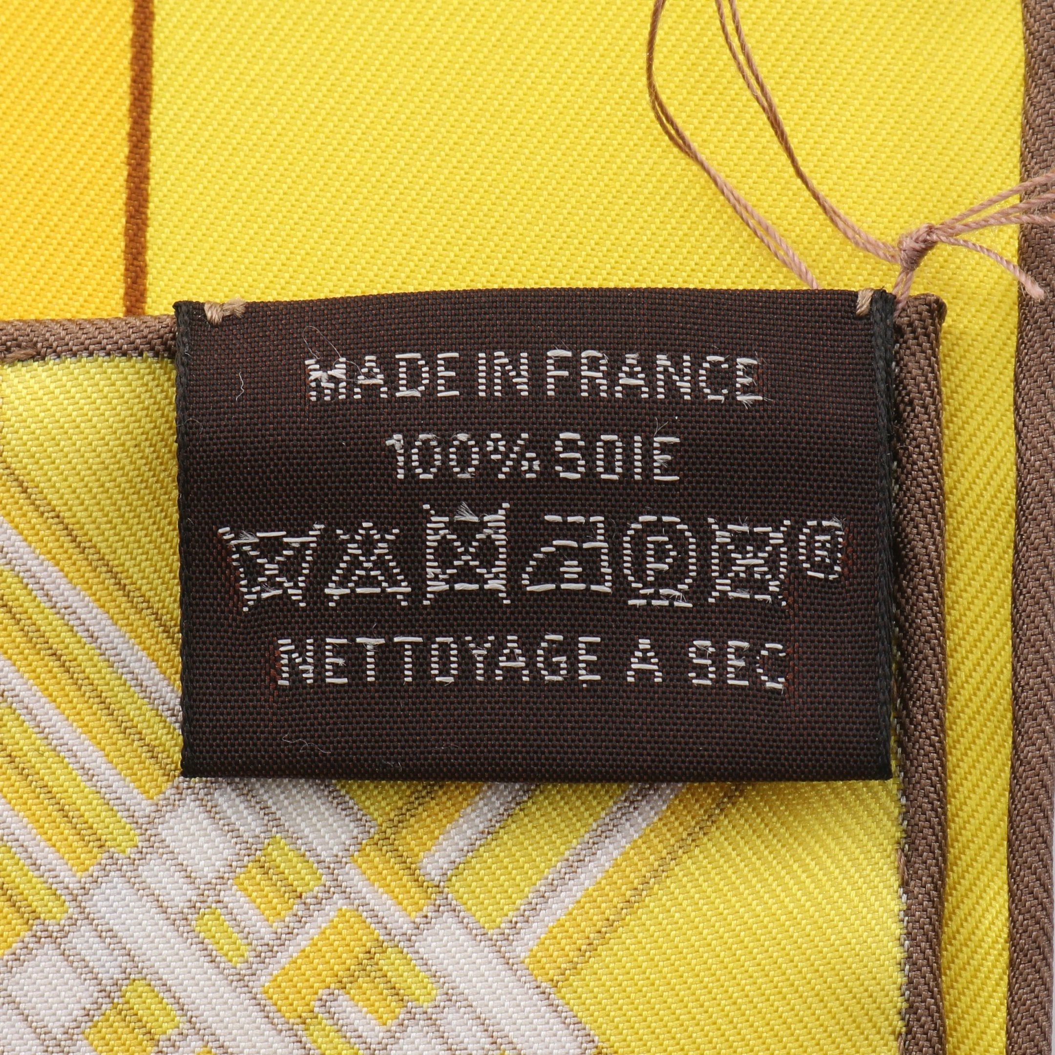 Hermes Hermes Carres 90 Masan&Masan Scarf Silk Yellow Gray Brown Multicolor Size ONE SIZE - 3 Thumbnail