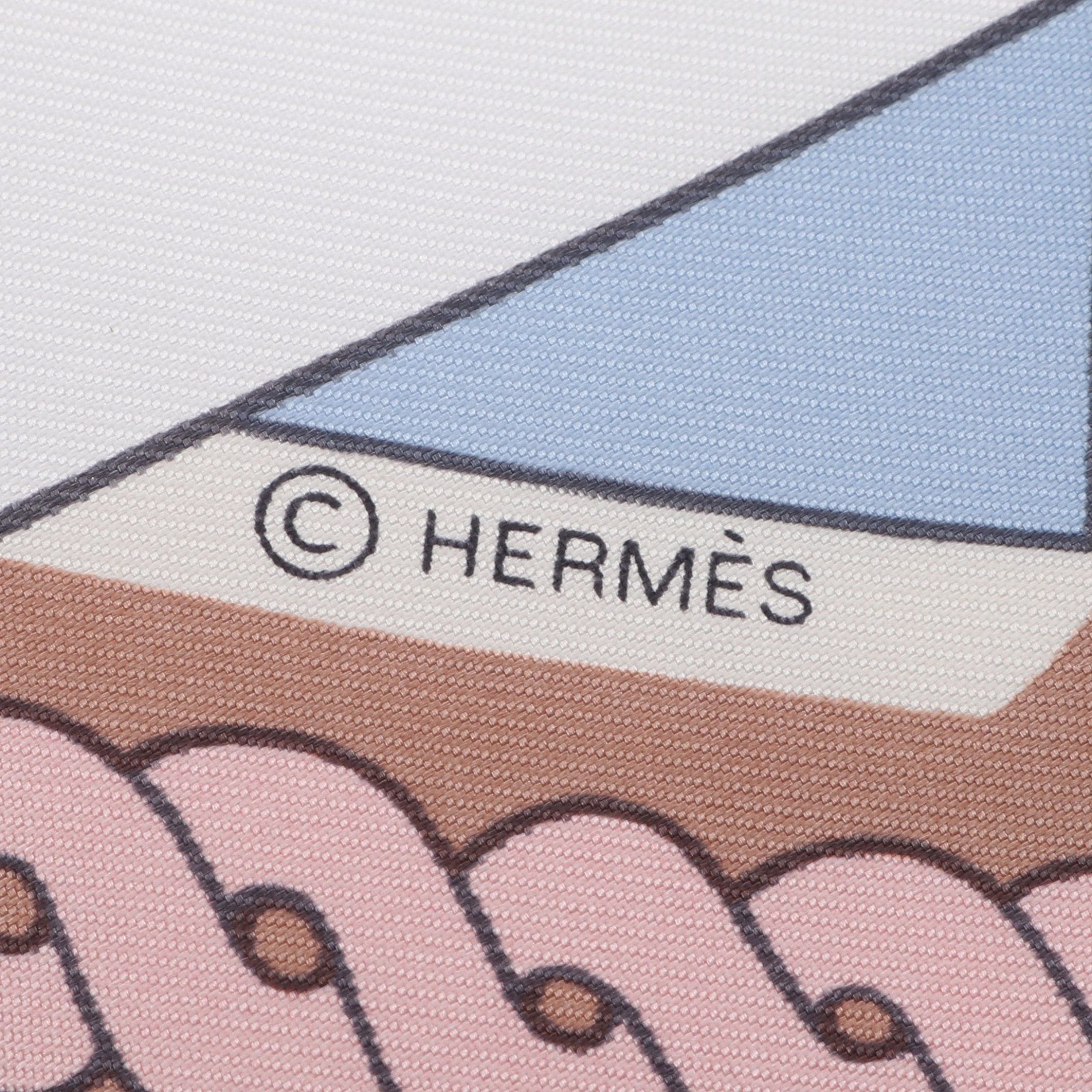 Hermes Hermes Carres 90 La Berline Bayadere Scarf Silk White Light Blue Multicolor Size ONE SIZE - 2 Thumbnail