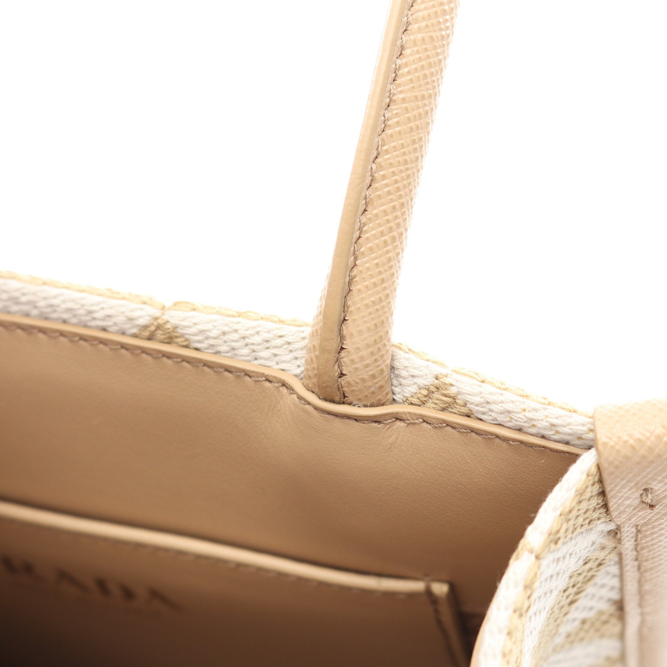 Prada Prada Triangolo Jacquard Symbol Embroidery Mini Handbag Canvas Saffiano Leather Beige Off White Size ONE SIZE - 5 Thumbnail