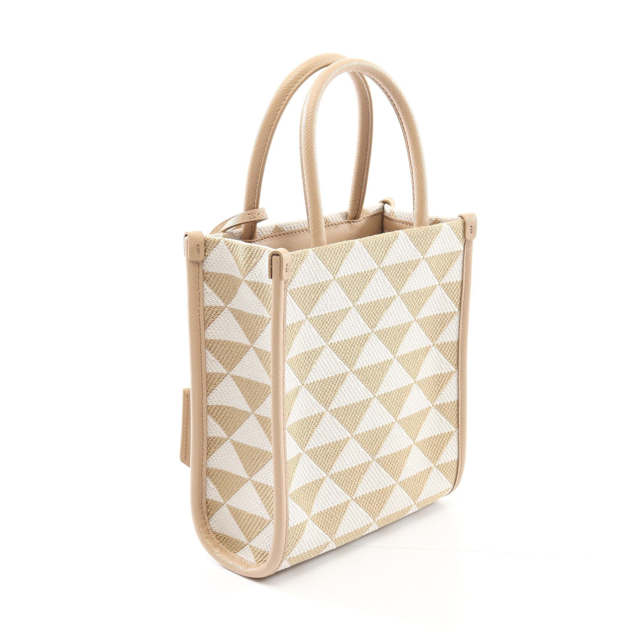 Prada Prada Triangolo Jacquard Symbol Embroidery Mini Handbag Canvas Saffiano Leather Beige Off White Size ONE SIZE - 2 Thumbnail