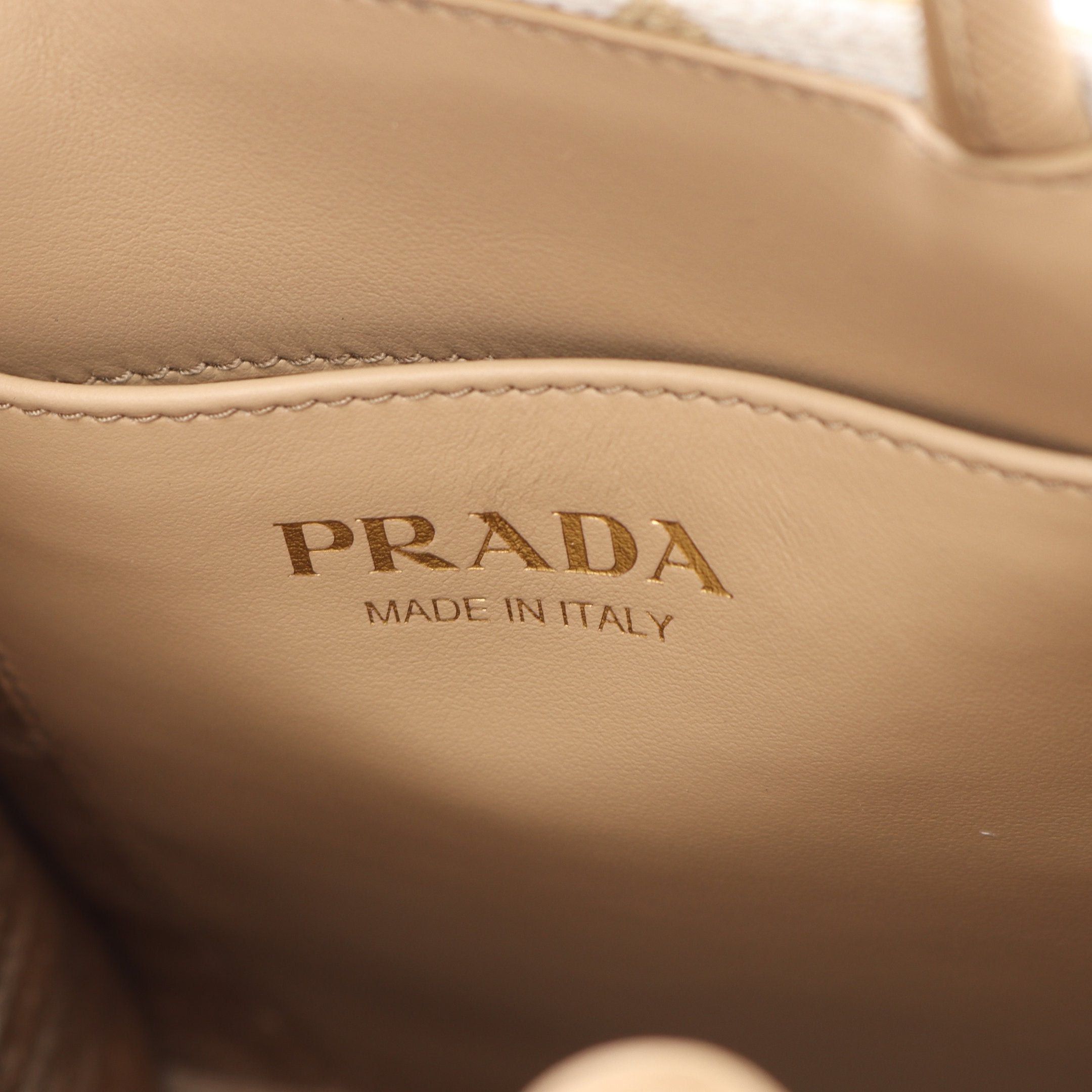 Prada Prada Triangolo Jacquard Symbol Embroidery Mini Handbag Canvas Saffiano Leather Beige Off White Size ONE SIZE - 4 Thumbnail