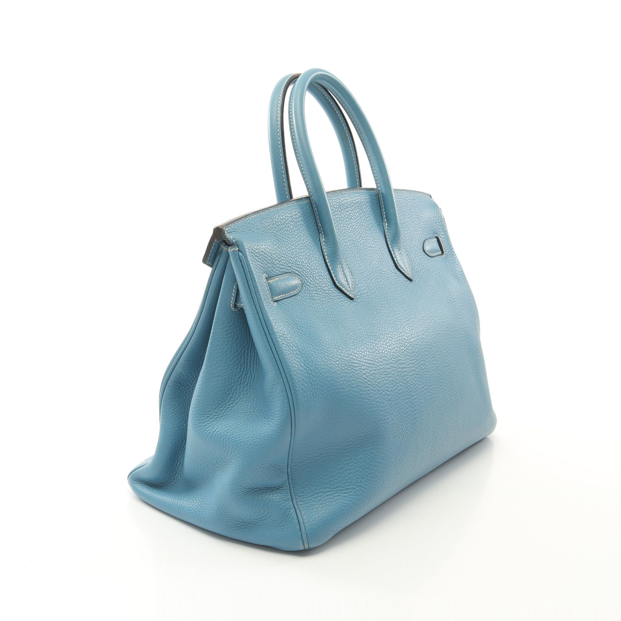 Hermes Hermes Birkin 35 Blue Jean Handbag Clemence Leather Light Silver Hardware Stamp Size ONE SIZE - 2 Thumbnail