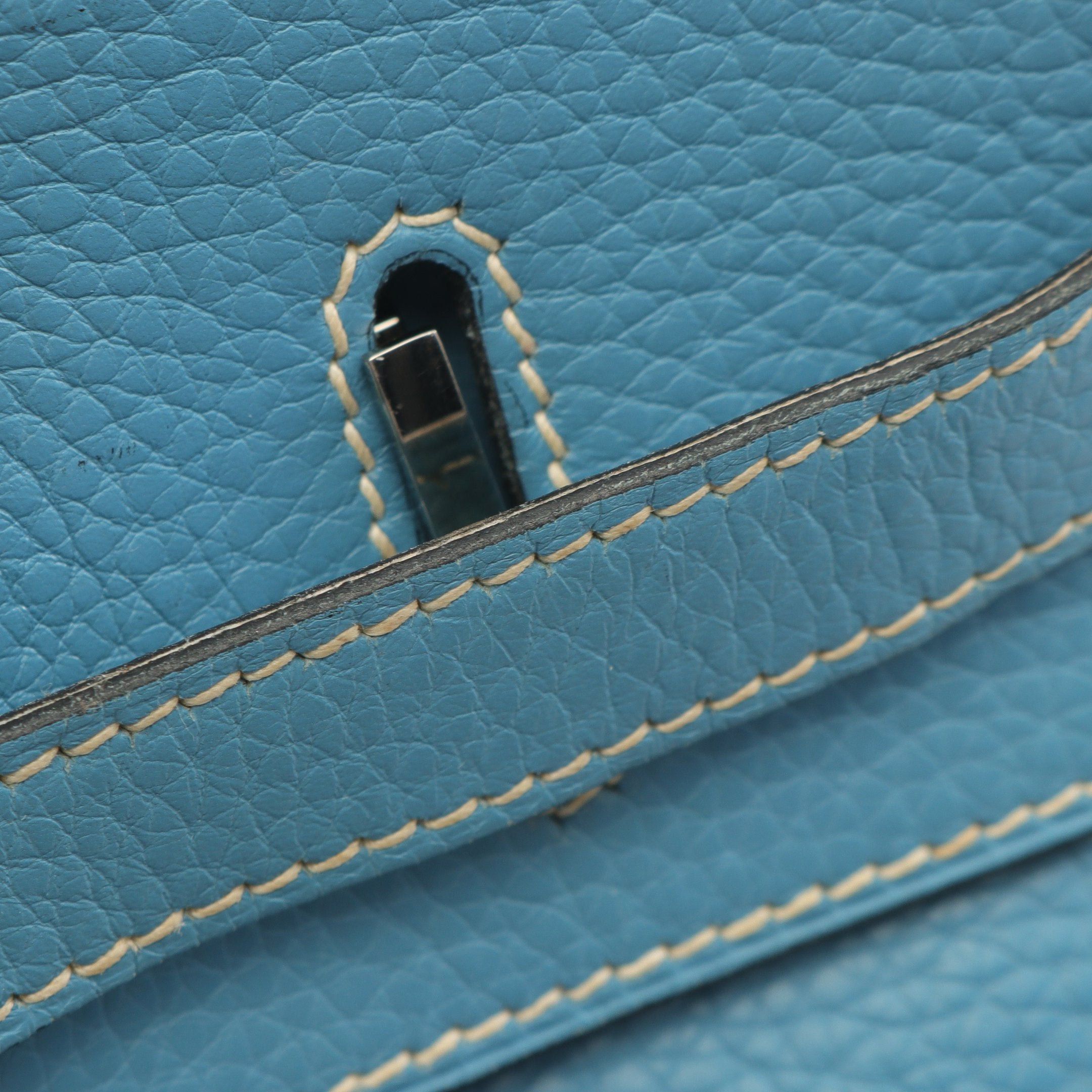 Hermes Hermes Birkin 35 Blue Jean Handbag Clemence Leather Light Silver Hardware Stamp Size ONE SIZE - 12 Thumbnail