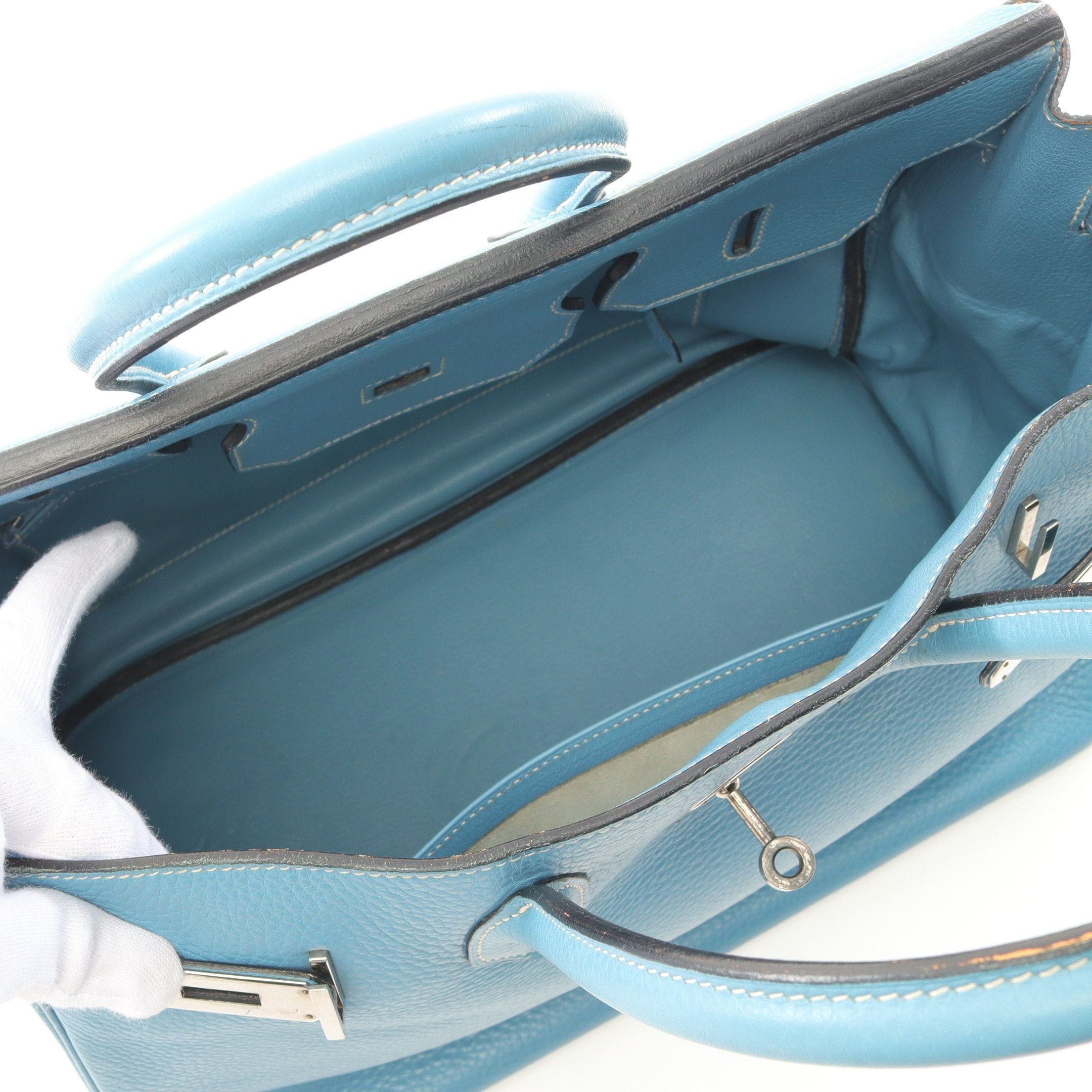 Hermes Hermes Birkin 35 Blue Jean Handbag Clemence Leather Light Silver Hardware Stamp Size ONE SIZE - 3 Thumbnail