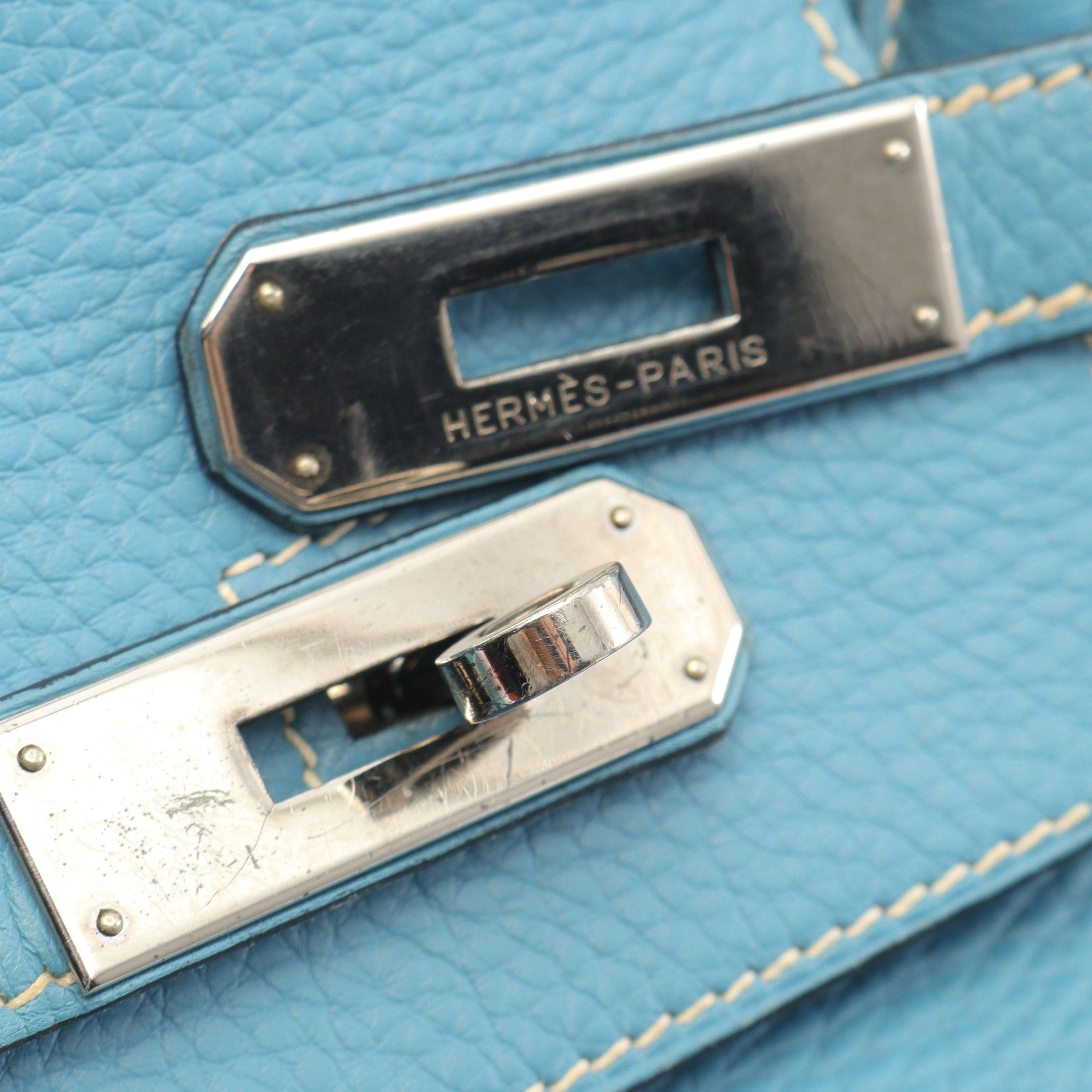 Hermes Hermes Birkin 35 Blue Jean Handbag Clemence Leather Light Silver Hardware Stamp Size ONE SIZE - 11 Thumbnail