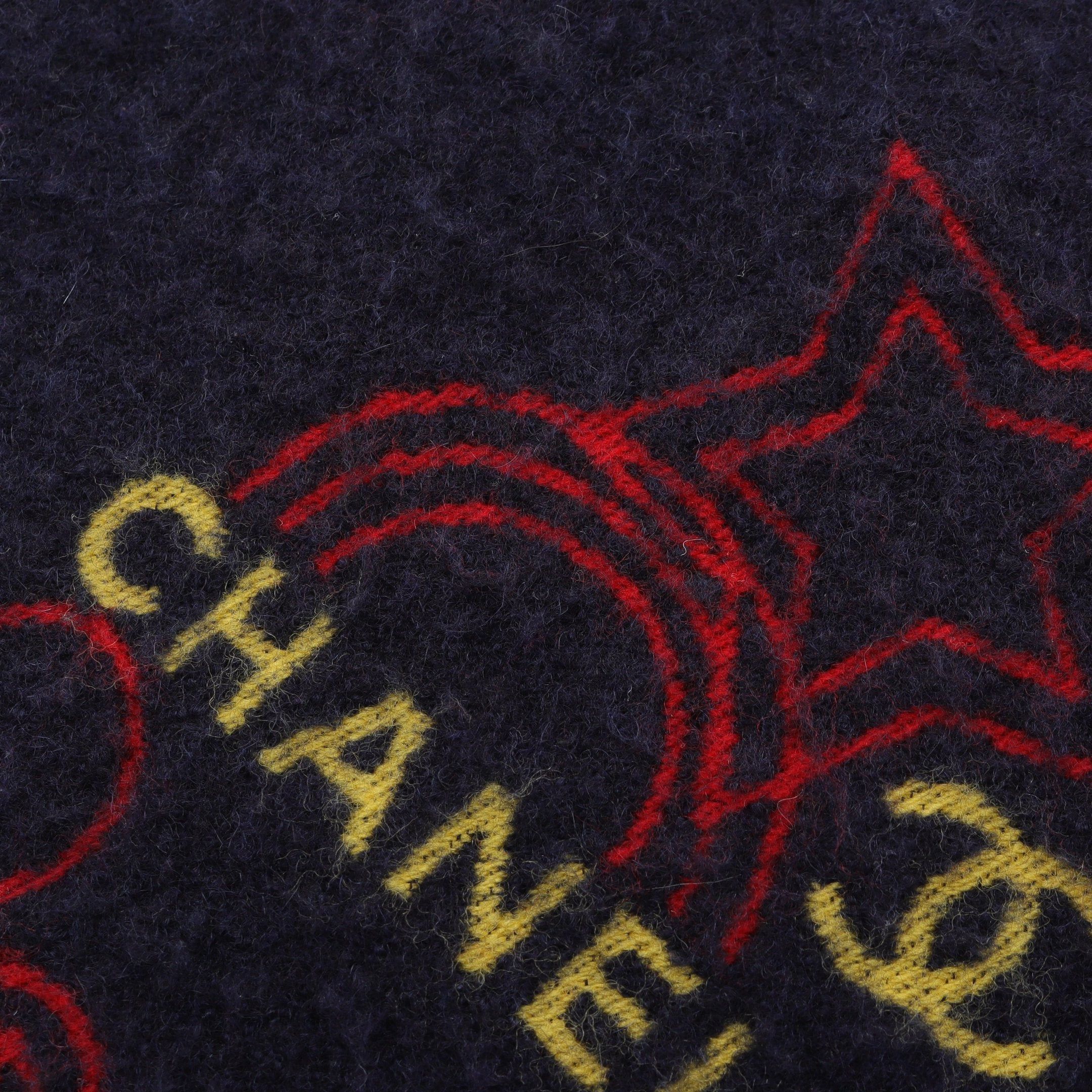 Chanel Chanel Coco Mark Camellia Stall Shawl Cashmere Wool Silk Dark Navy Multicolor Size ONE SIZE - 4 Thumbnail