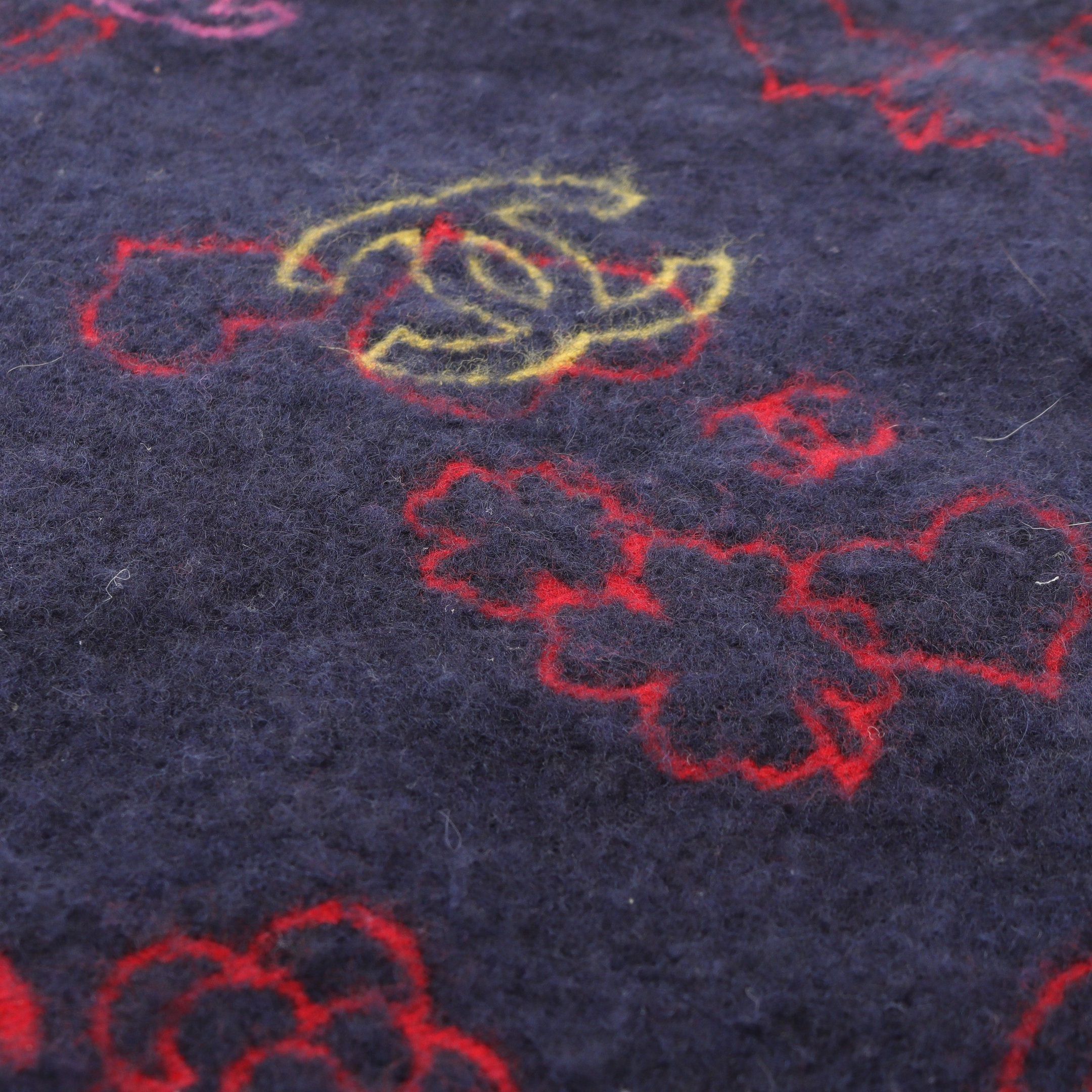 Chanel Chanel Coco Mark Camellia Stall Shawl Cashmere Wool Silk Dark Navy Multicolor Size ONE SIZE - 5 Thumbnail