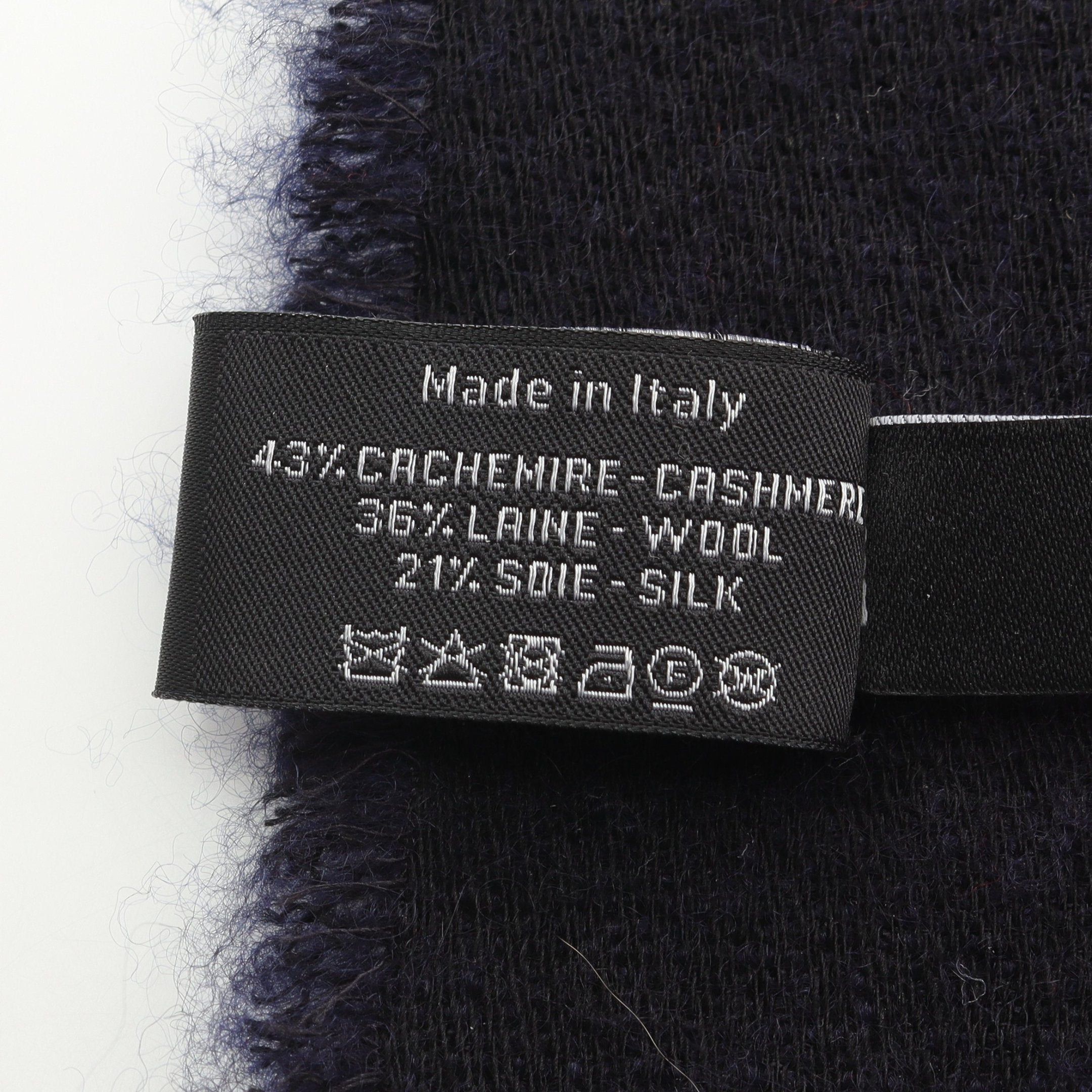 Chanel Chanel Coco Mark Camellia Stall Shawl Cashmere Wool Silk Dark Navy Multicolor Size ONE SIZE - 3 Thumbnail