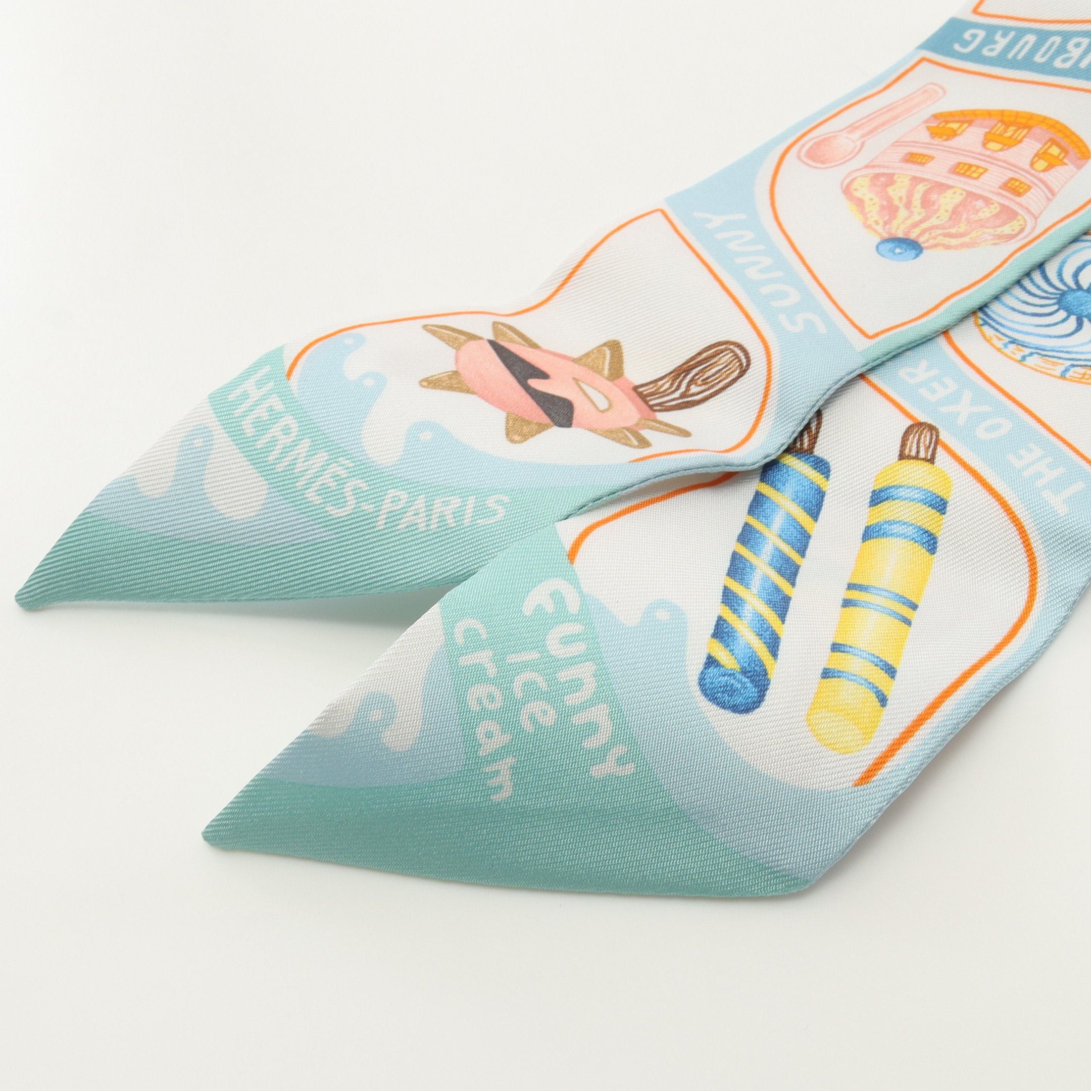 Hermes Hermes Twilly Funny Ice Cream Ribbon Scarf Silk Blue Multicolor Size ONE SIZE - 5 Thumbnail