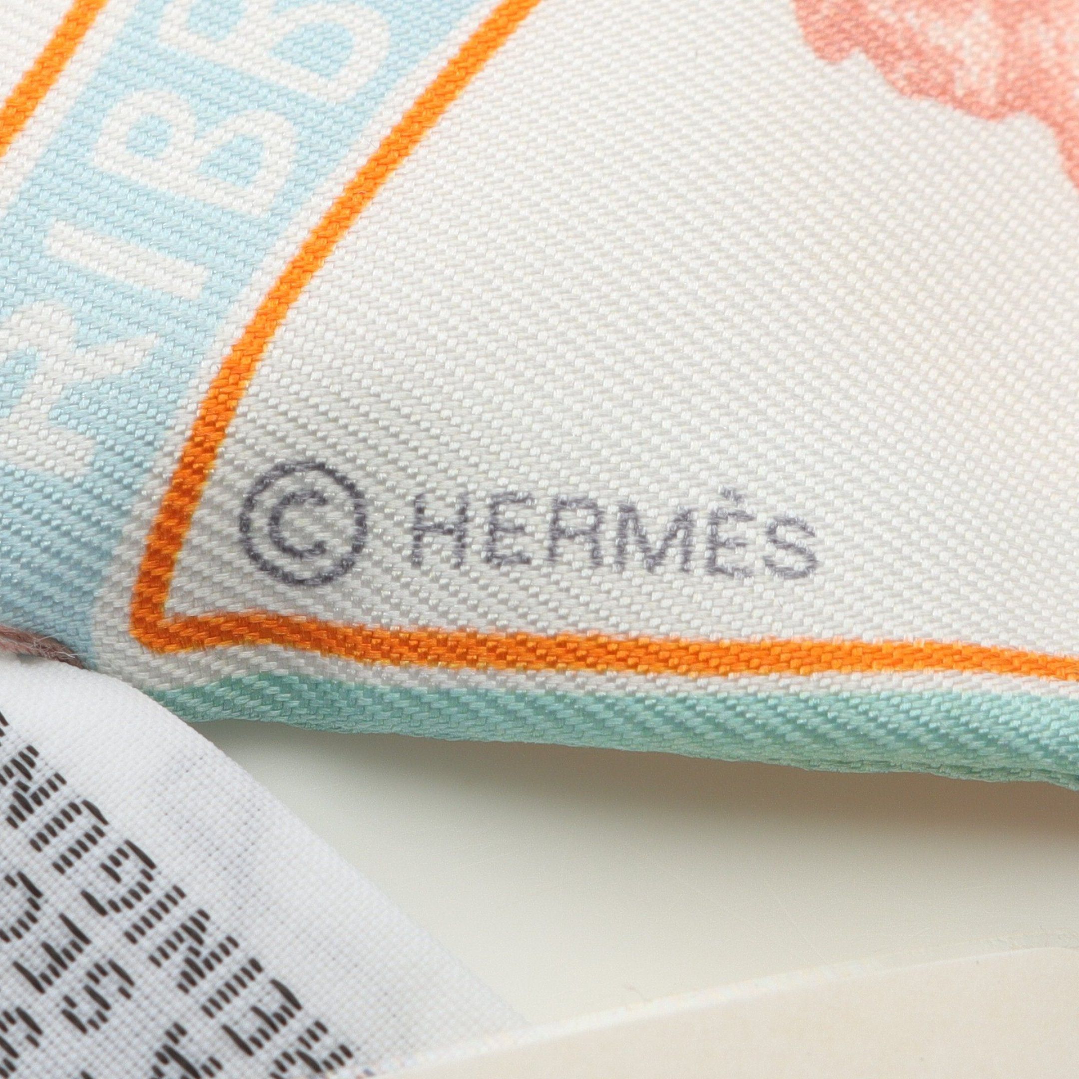 Hermes Hermes Twilly Funny Ice Cream Ribbon Scarf Silk Blue Multicolor Size ONE SIZE - 2 Thumbnail