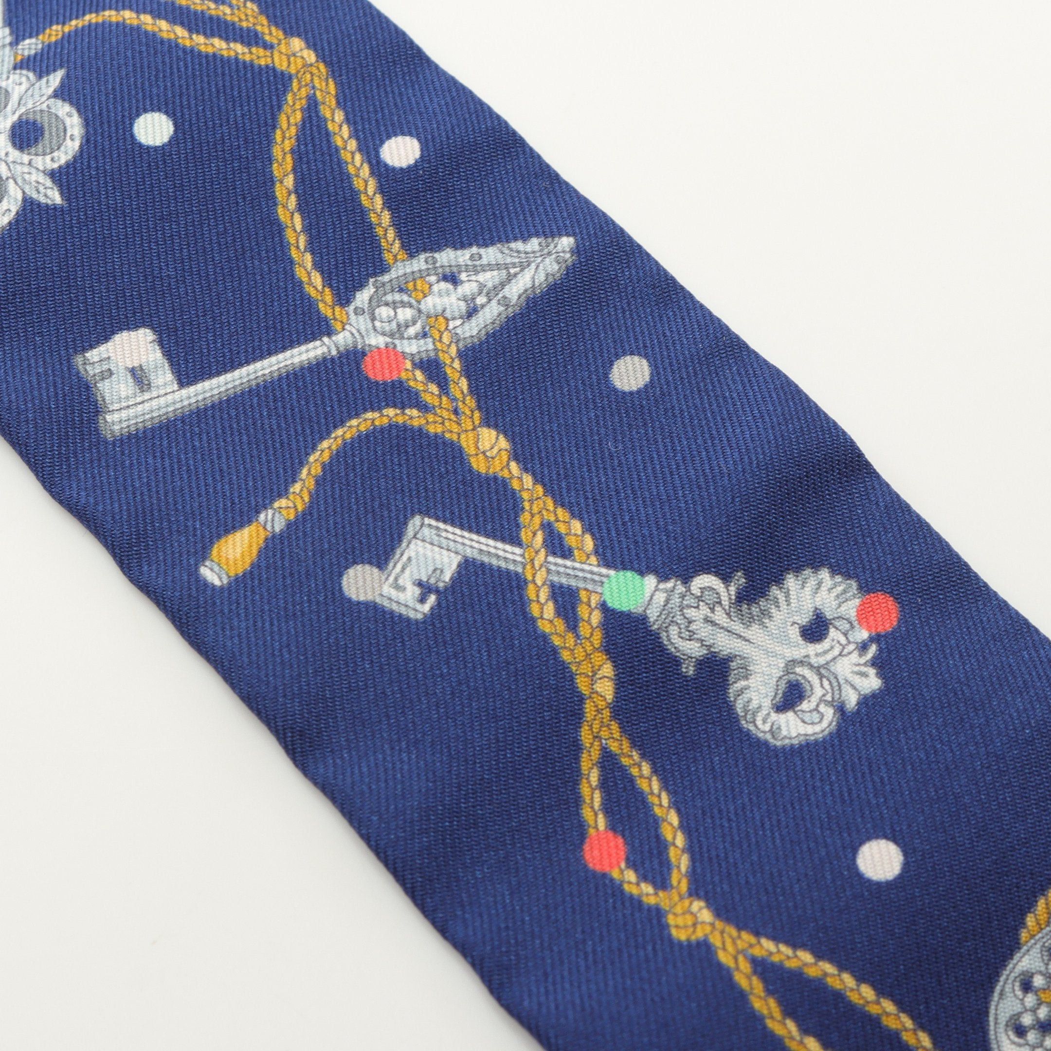 Hermes Hermes Twilly Les Cles A Pois Ribbon Scarf Silk Navy Multicolor Size ONE SIZE - 4 Thumbnail