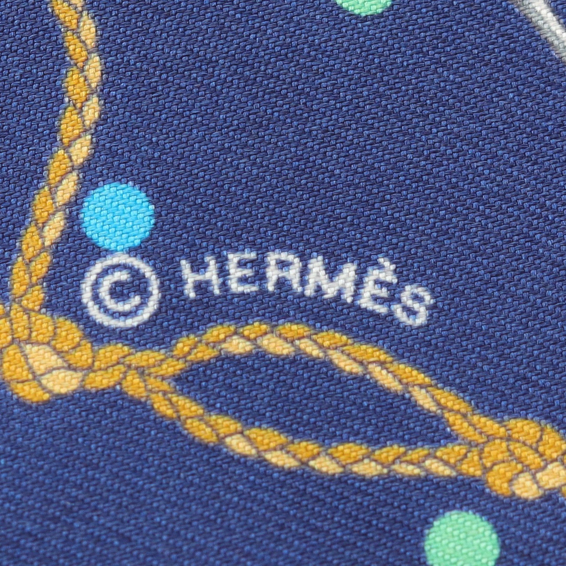 Hermes Hermes Twilly Les Cles A Pois Ribbon Scarf Silk Navy Multicolor Size ONE SIZE - 2 Thumbnail