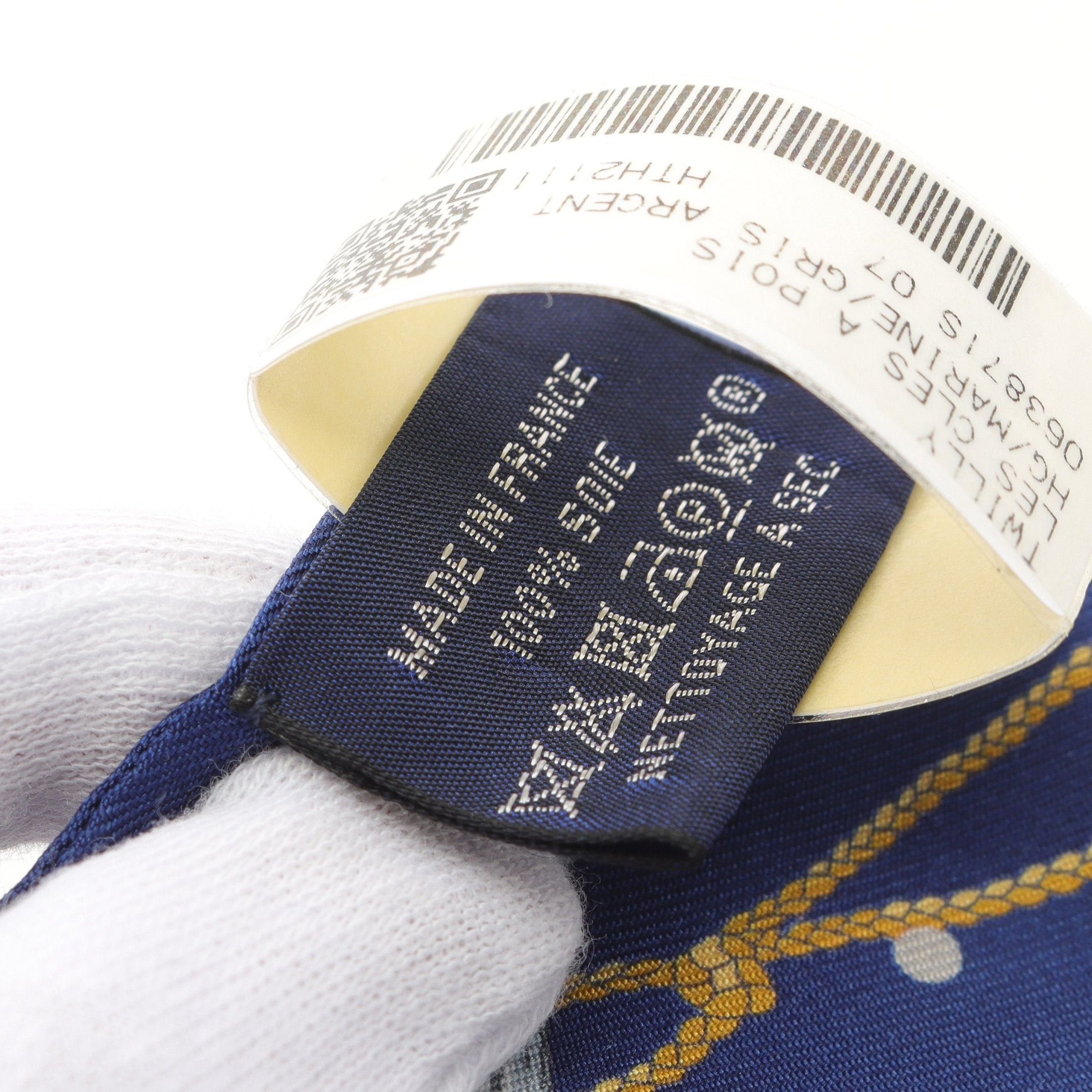 Hermes Hermes Twilly Les Cles A Pois Ribbon Scarf Silk Navy Multicolor Size ONE SIZE - 3 Thumbnail