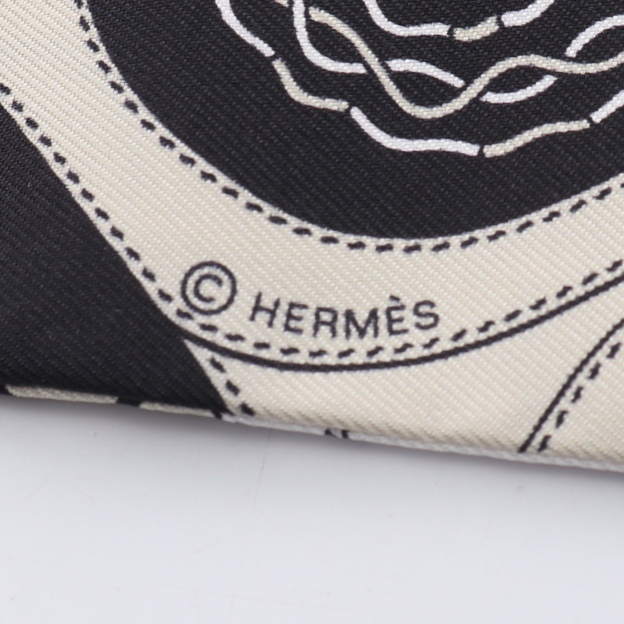 Hermes Hermes Twilly Festival Des Amazones Ribbon Scarf Silk Gray Beige Black White Size ONE SIZE - 2 Thumbnail