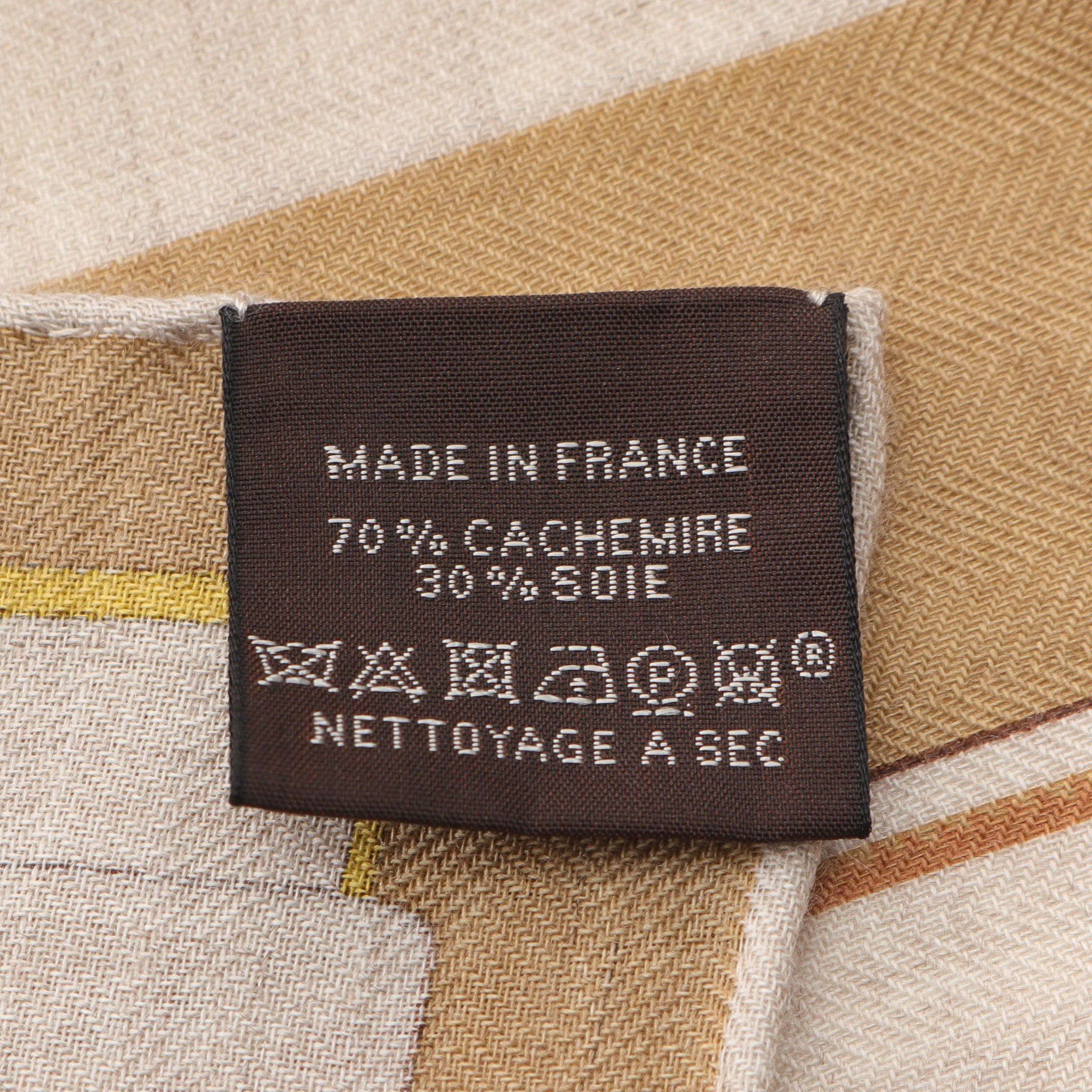 Hermes Hermes Carréjean Carres 140 Lettres Equestres Scarf Shawl Cashmere Silk Beige Multicolor Size ONE SIZE - 3 Thumbnail