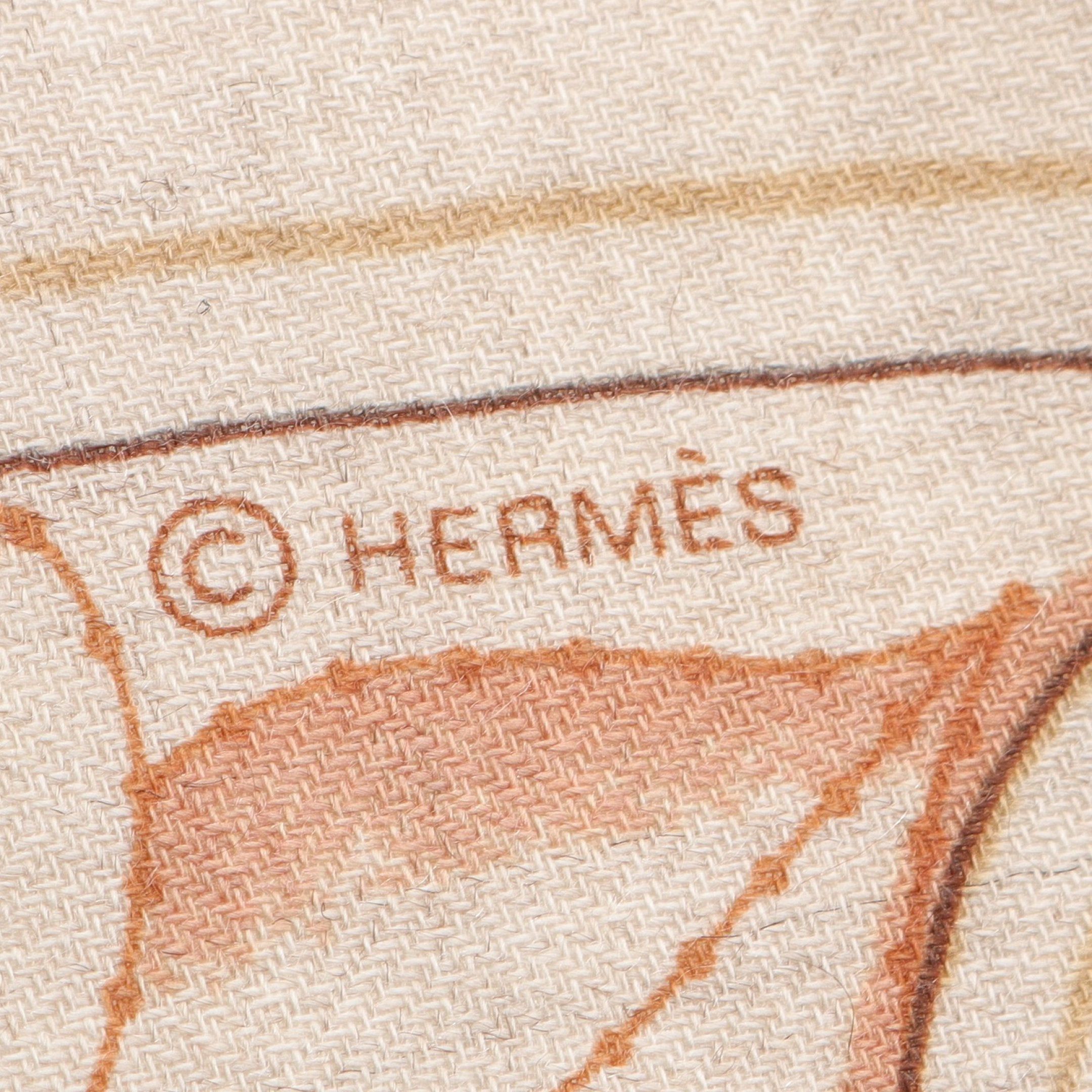 Hermes Hermes Carréjean Carres 140 Lettres Equestres Scarf Shawl Cashmere Silk Beige Multicolor Size ONE SIZE - 2 Thumbnail