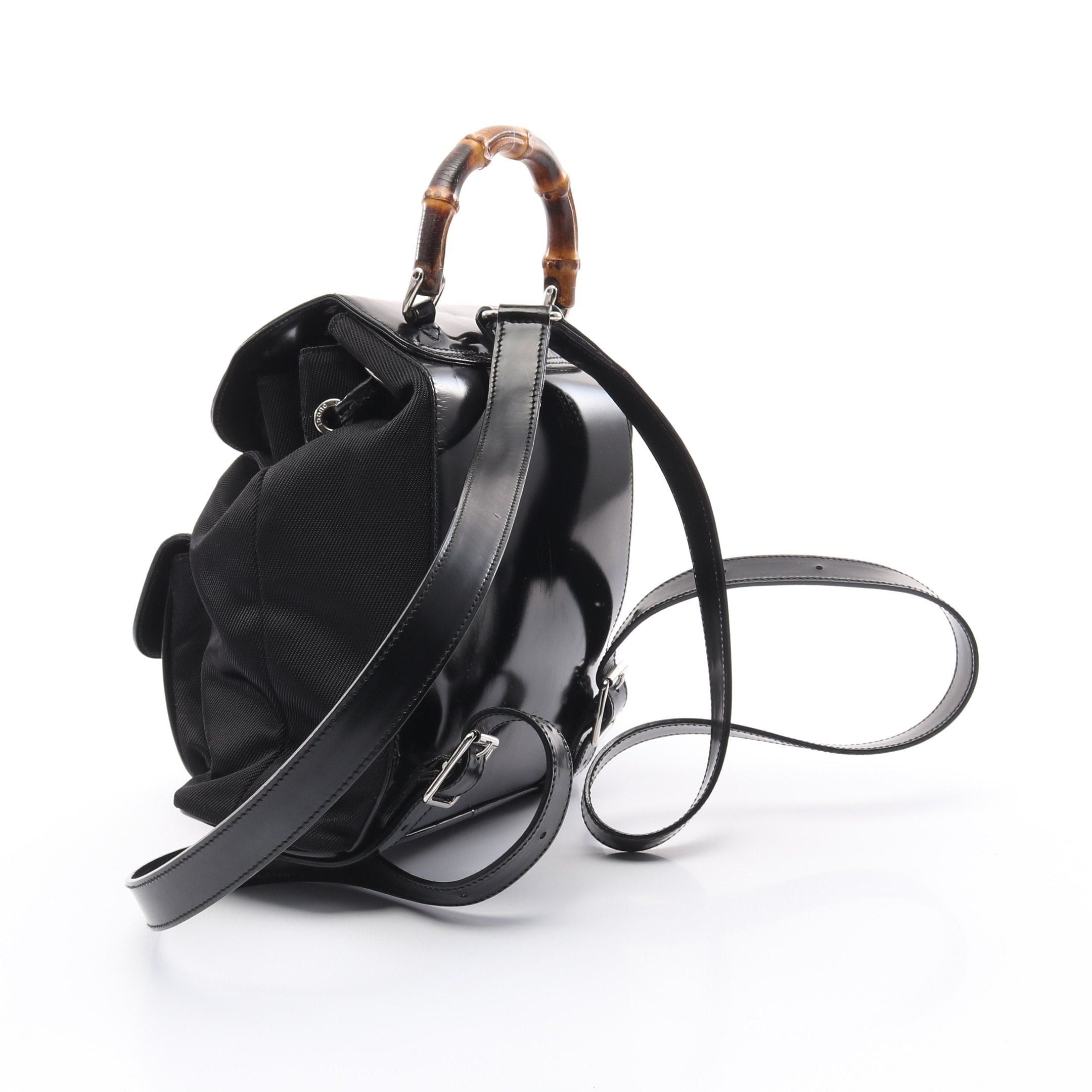 Gucci Gucci Bamboo Backpack Rucksack Nylon Canvas Leather Black Size ONE SIZE - 2 Thumbnail