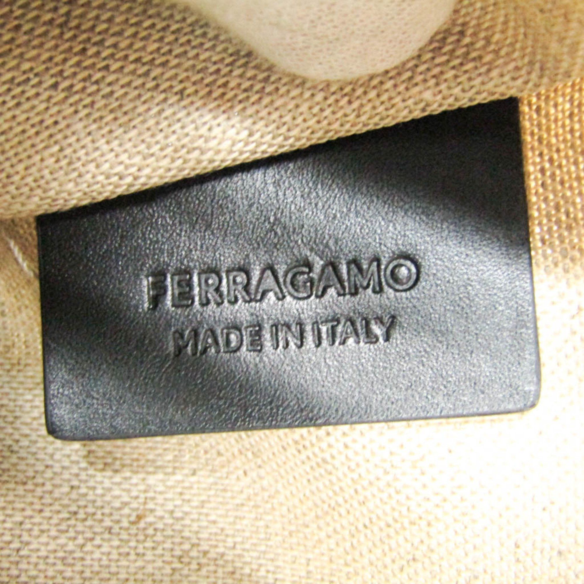 Salvatore Ferragamo Salvatore Ferragamo Logo GG-241297 Women,Men Leather,Fabric Tote Bag Beige,Black Size ONE SIZE - 12 Thumbnail
